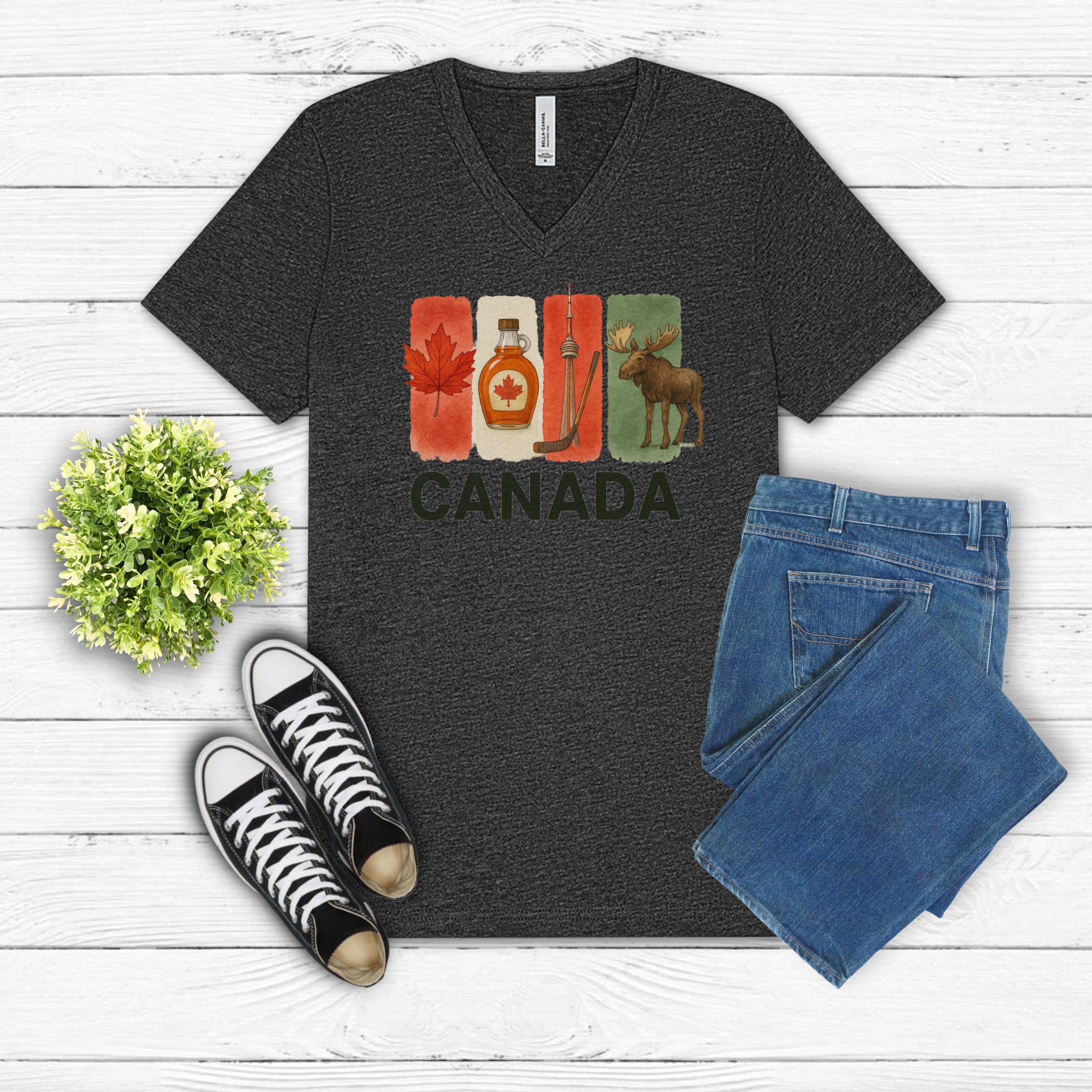 Canada Brushstroke Watercolor V-Neck Shirt