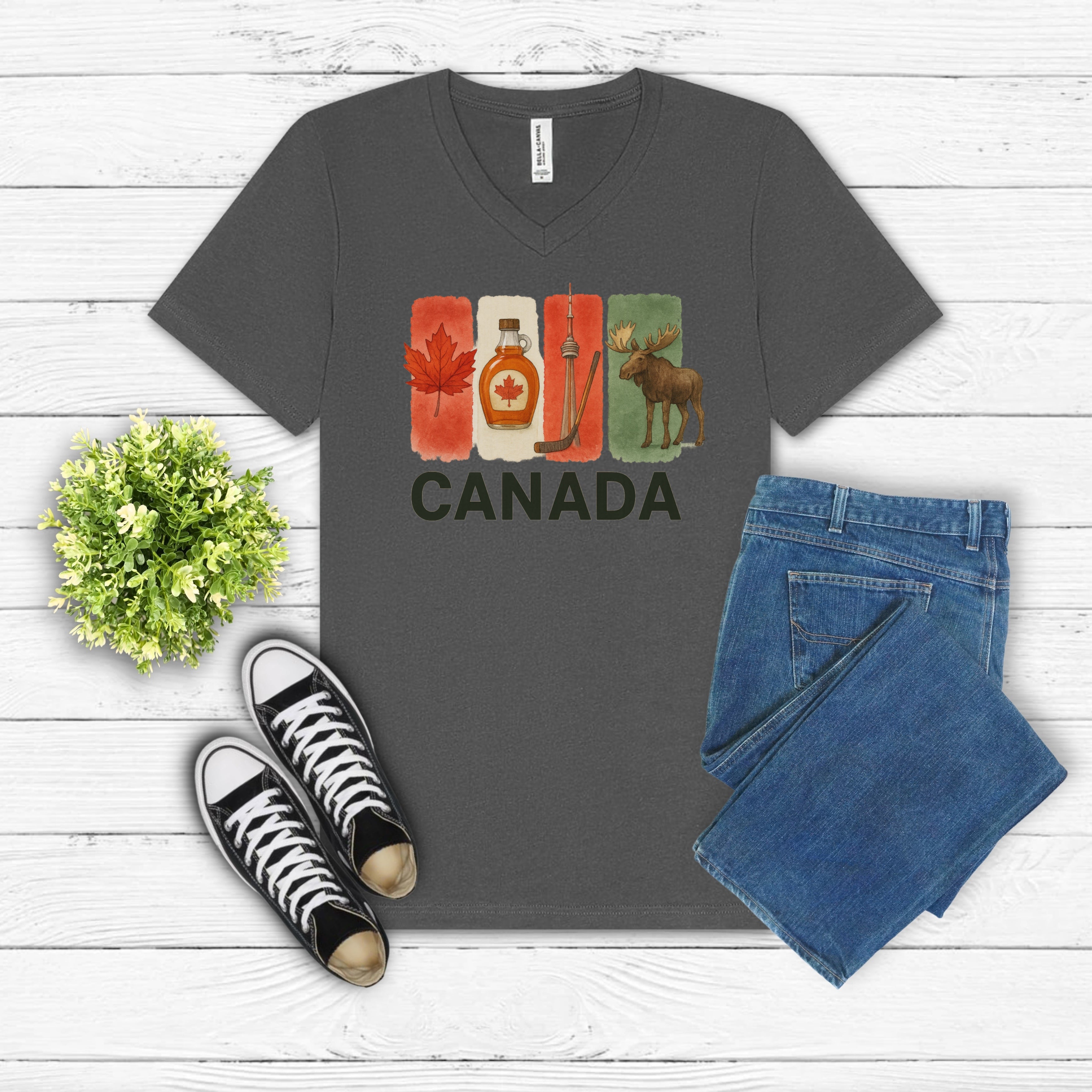 Canada Brushstroke Watercolor V-Neck Shirt