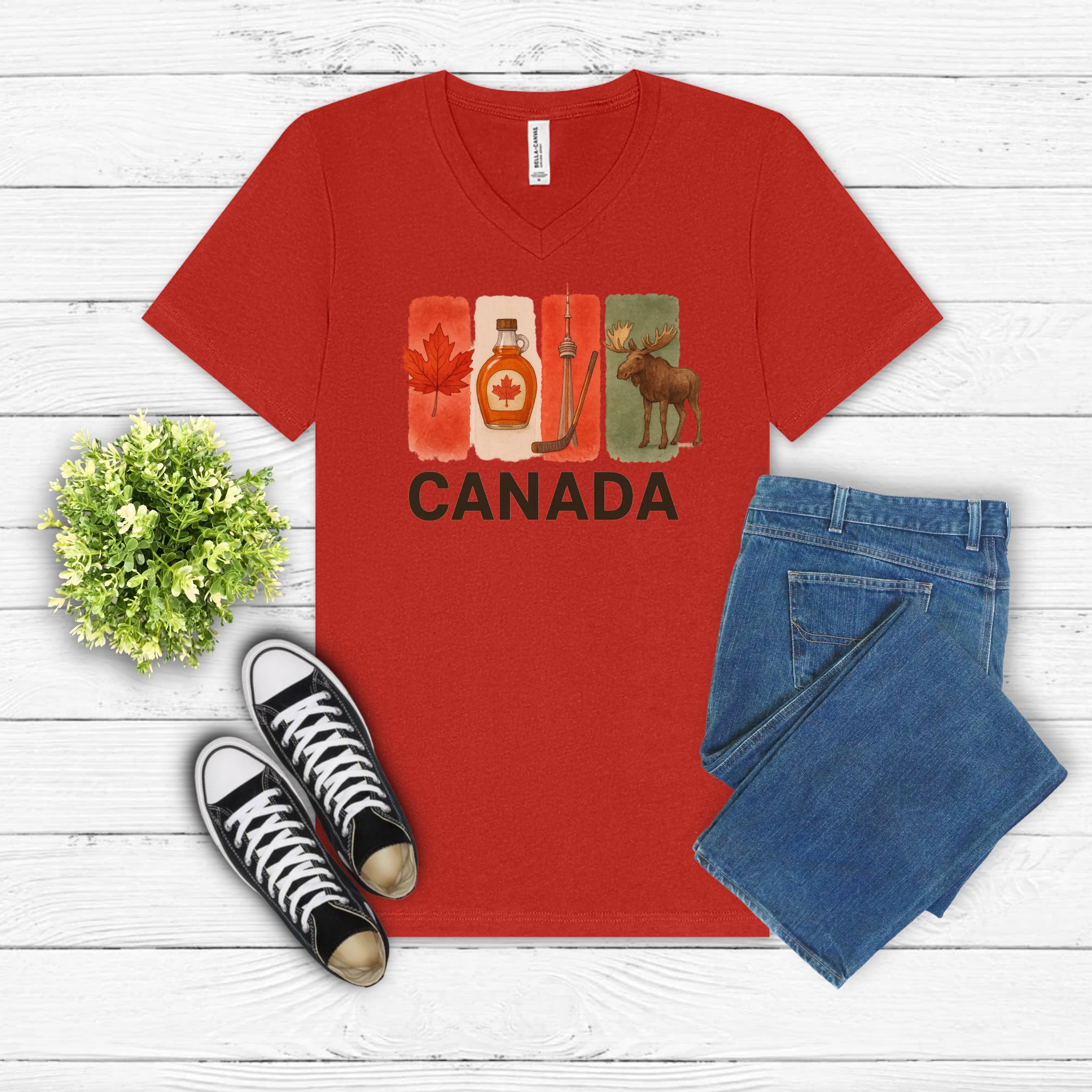Canada Brushstroke Watercolor V-Neck Shirt