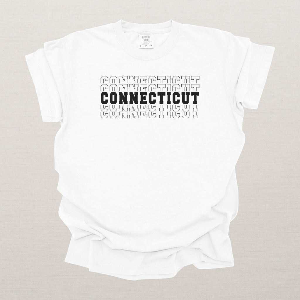 Connecticut Varsity Echo State Shirt | Comfort Colors Black Text