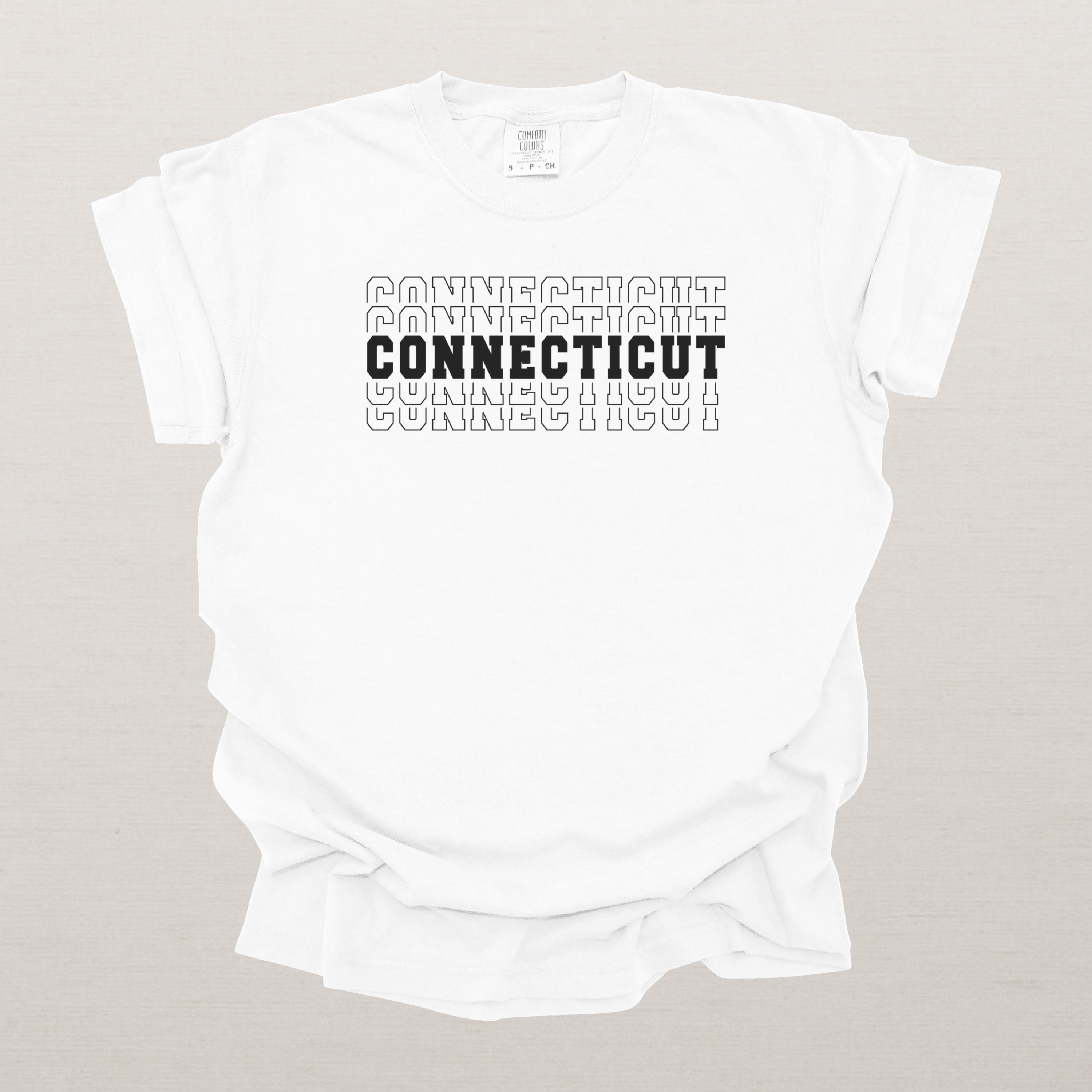 Connecticut Varsity Echo State Shirt | Comfort Colors Black Text