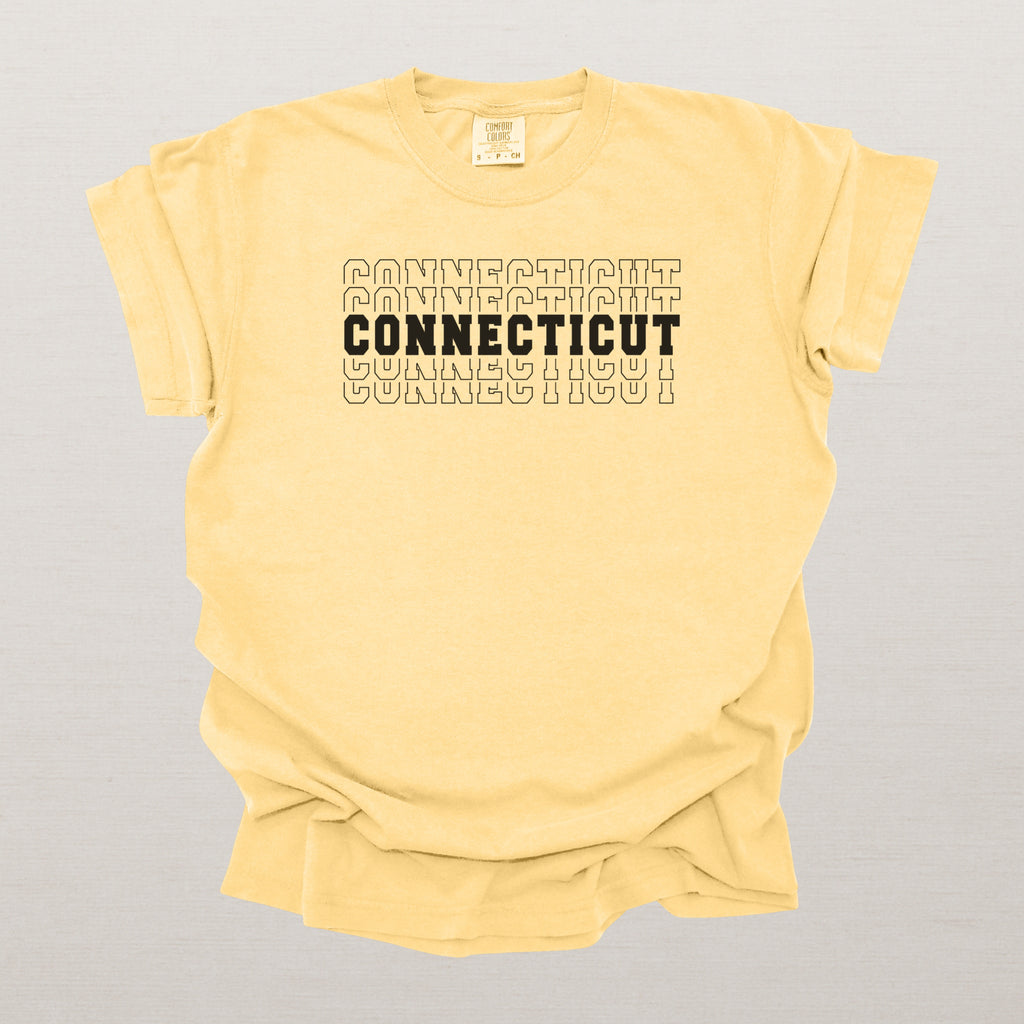 Connecticut Varsity Echo State Shirt | Comfort Colors Black Text