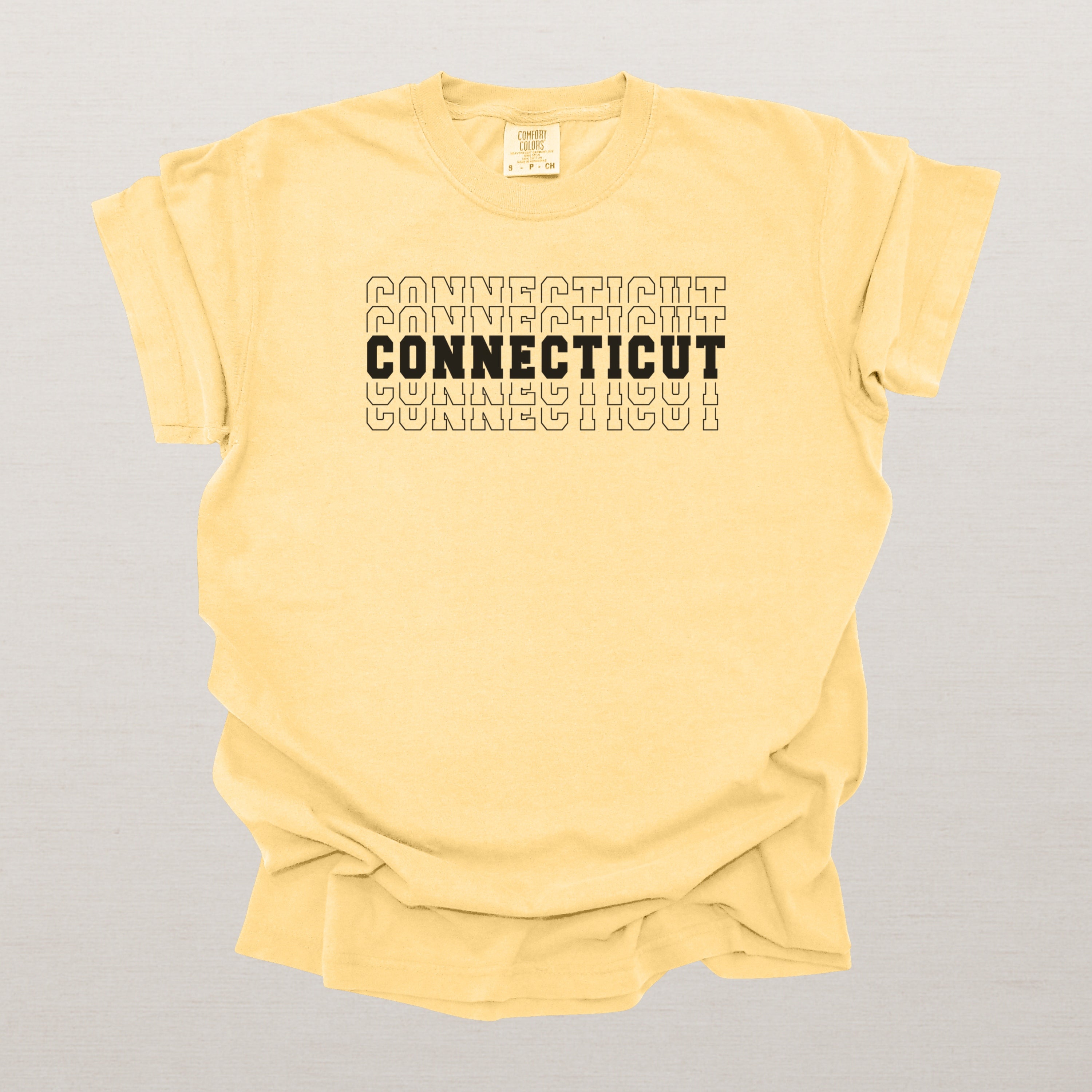 Connecticut Varsity Echo State Shirt | Comfort Colors Black Text