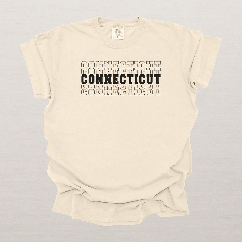 Connecticut Varsity Echo State Shirt | Comfort Colors Black Text