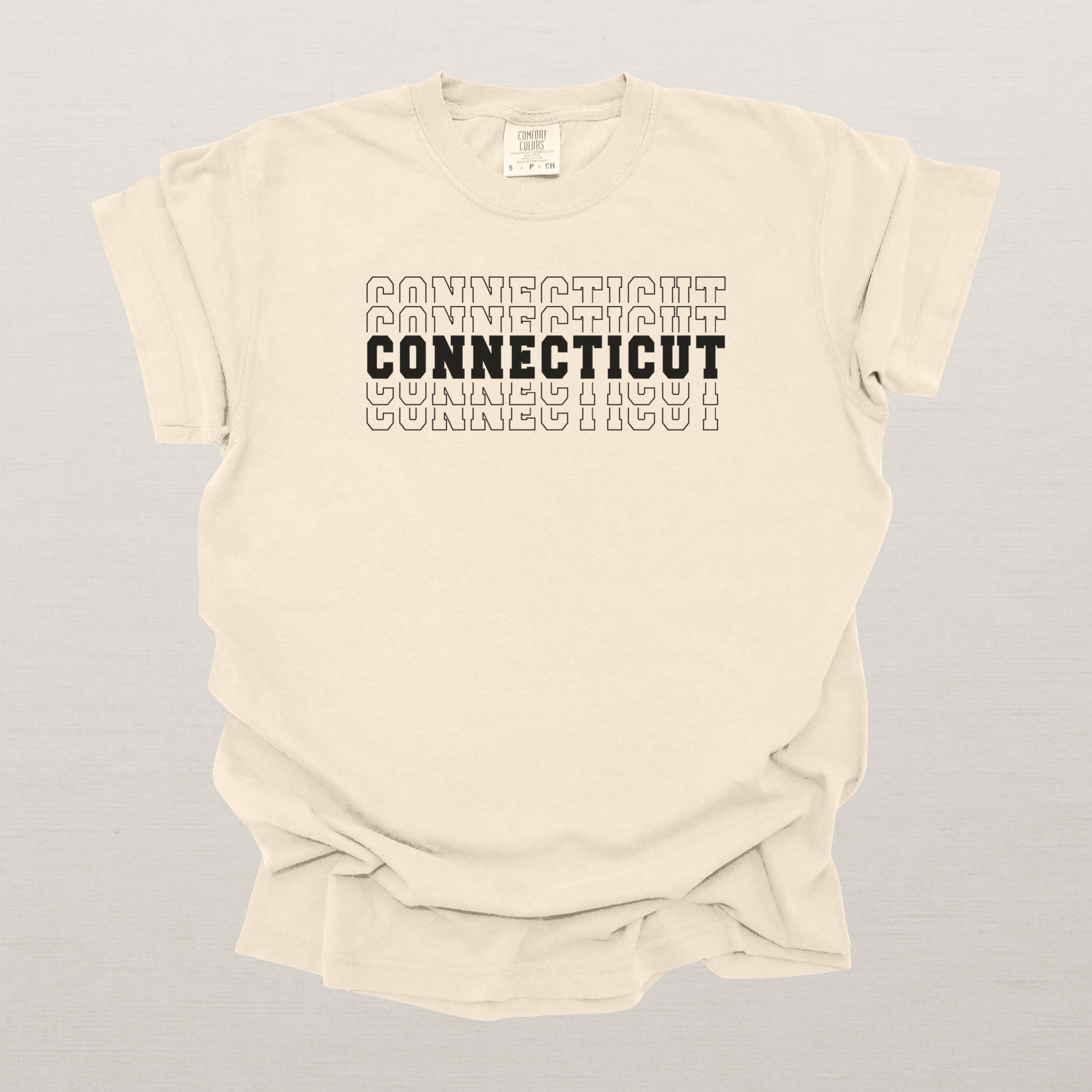Connecticut Varsity Echo State Shirt | Comfort Colors Black Text