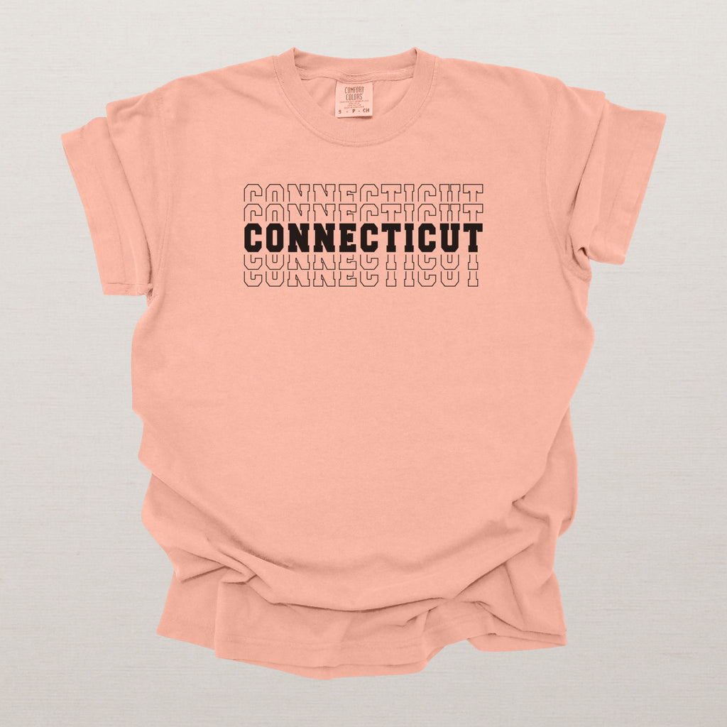 Connecticut Varsity Echo State Shirt | Comfort Colors Black Text