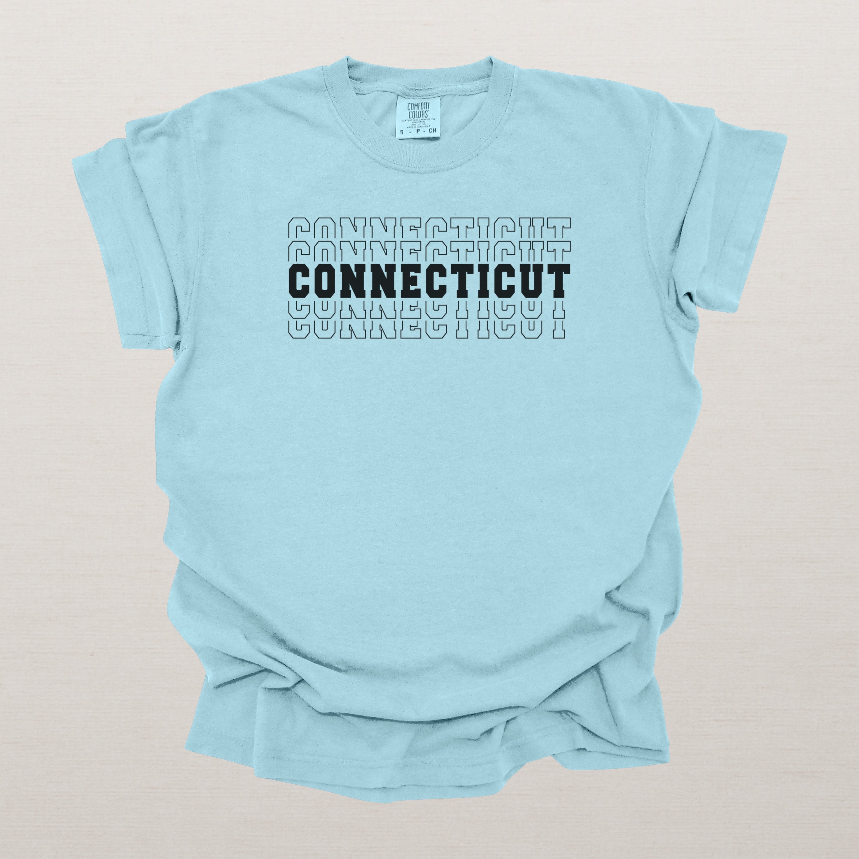 Connecticut Varsity Echo State Shirt | Comfort Colors Black Text