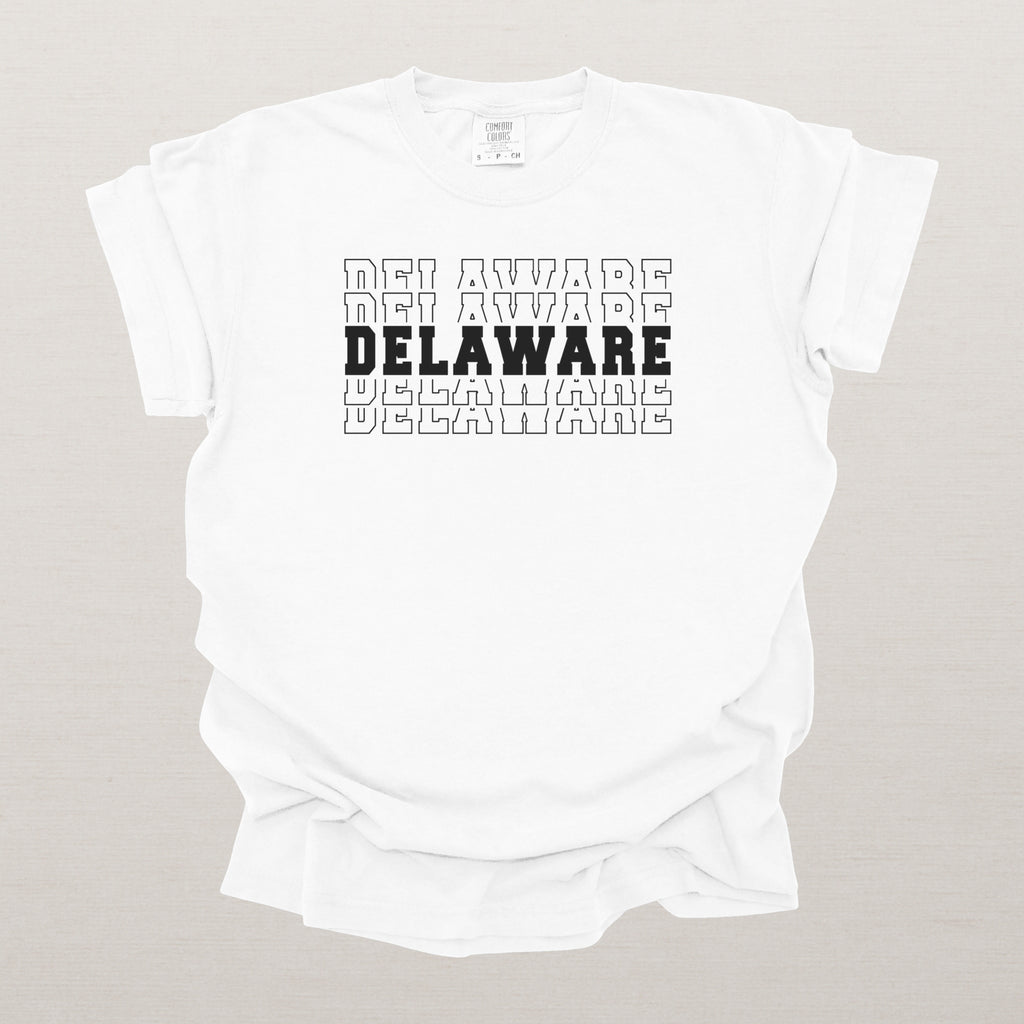 Delaware Varsity Echo State Shirt | Comfort Colors Black Text