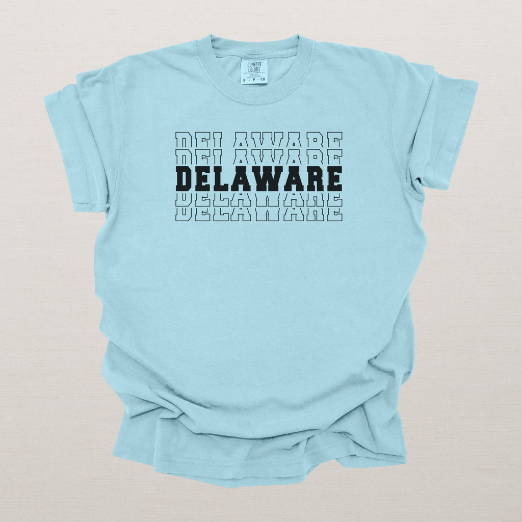 Delaware Varsity Echo State Shirt | Comfort Colors Black Text
