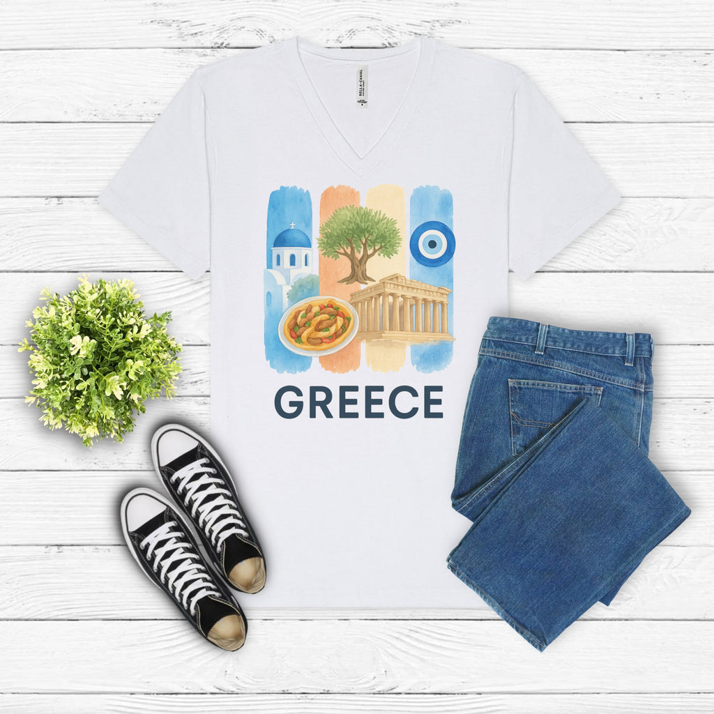 Greece Brushstroke Watercolor V-Neck Shirt