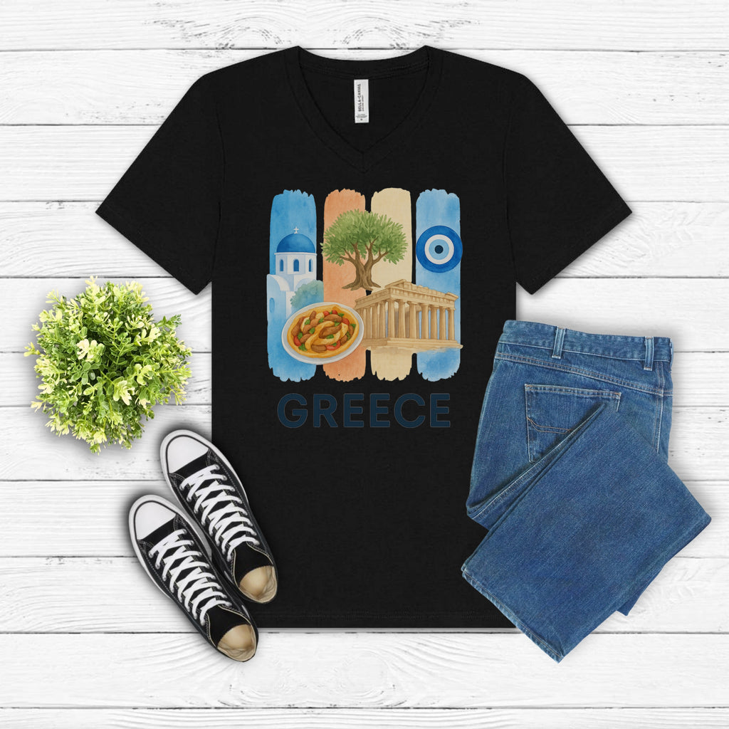 Greece Brushstroke Watercolor V-Neck Shirt
