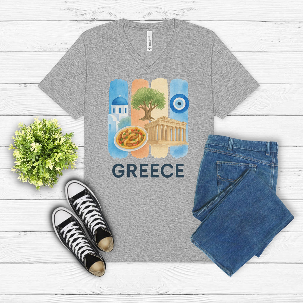 Greece Brushstroke Watercolor V-Neck Shirt