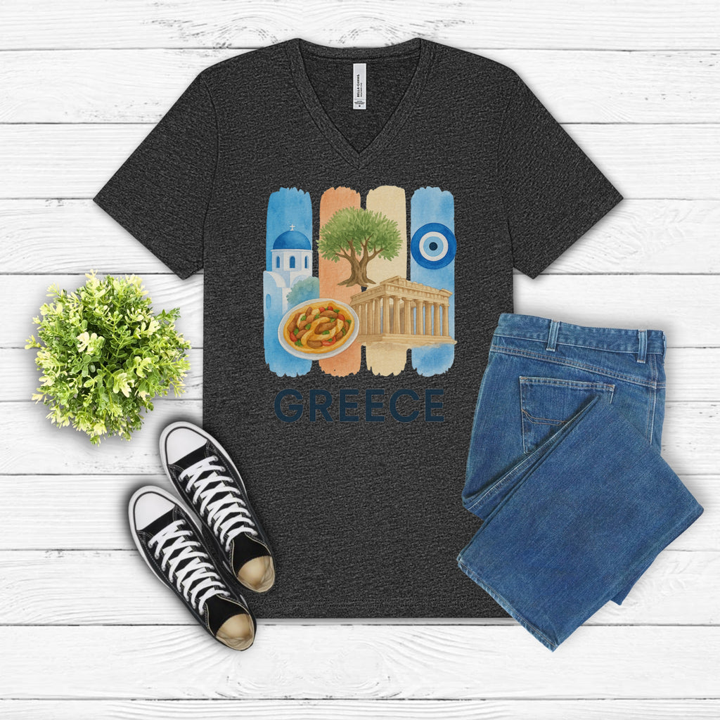 Greece Brushstroke Watercolor V-Neck Shirt
