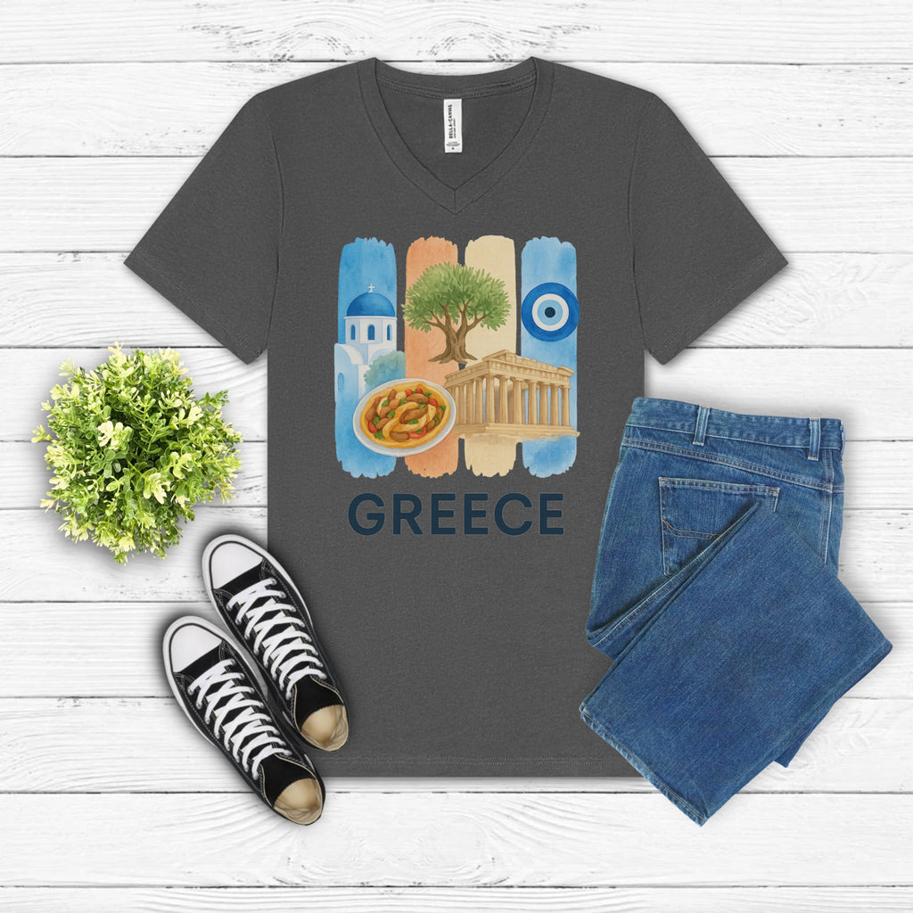 Greece Brushstroke Watercolor V-Neck Shirt