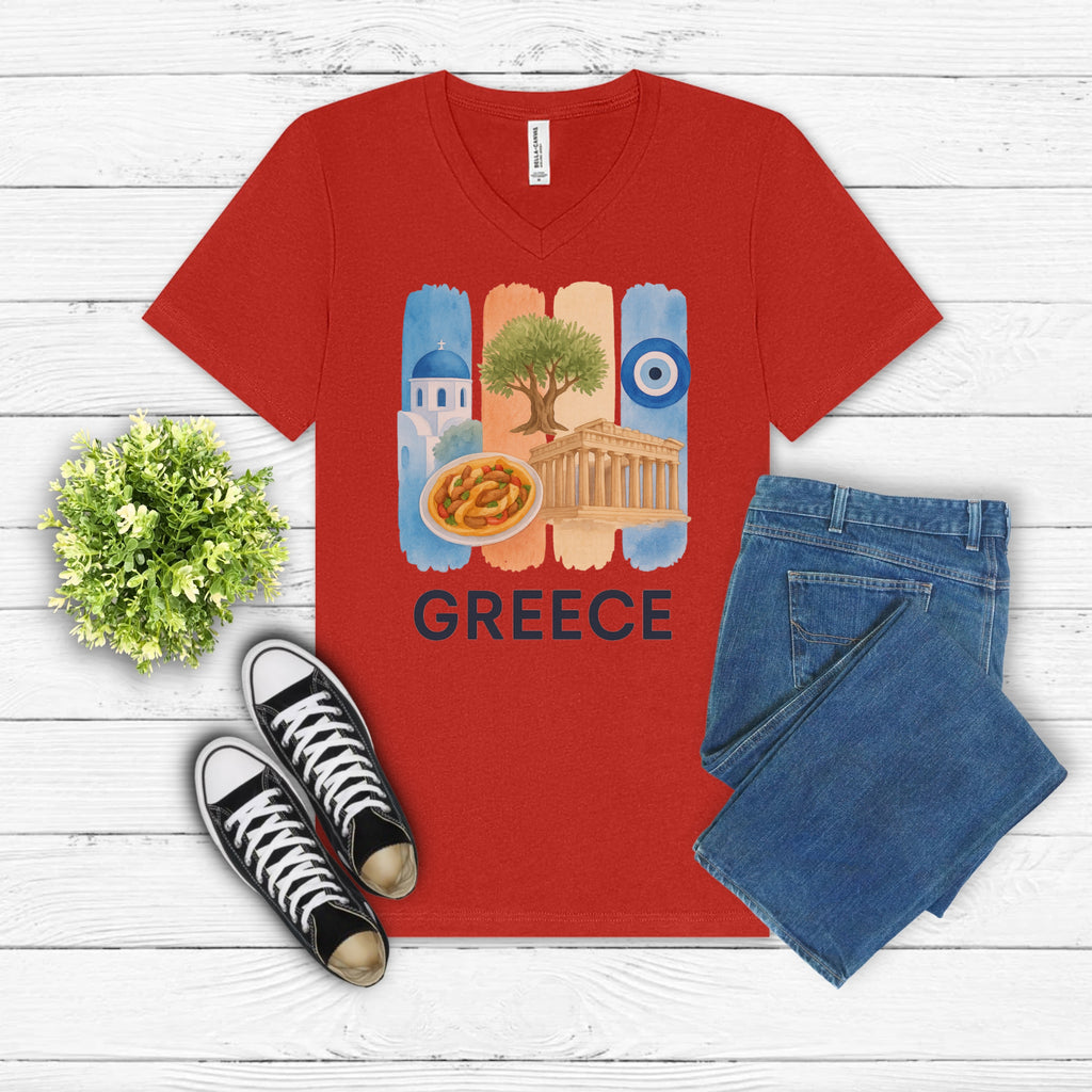 Greece Brushstroke Watercolor V-Neck Shirt