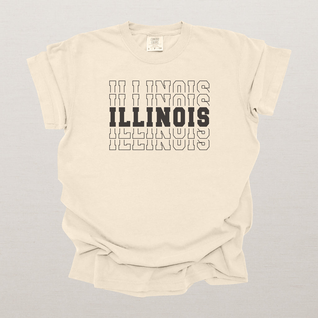 Illinois Varsity Echo State Shirt | Comfort Colors Black Text