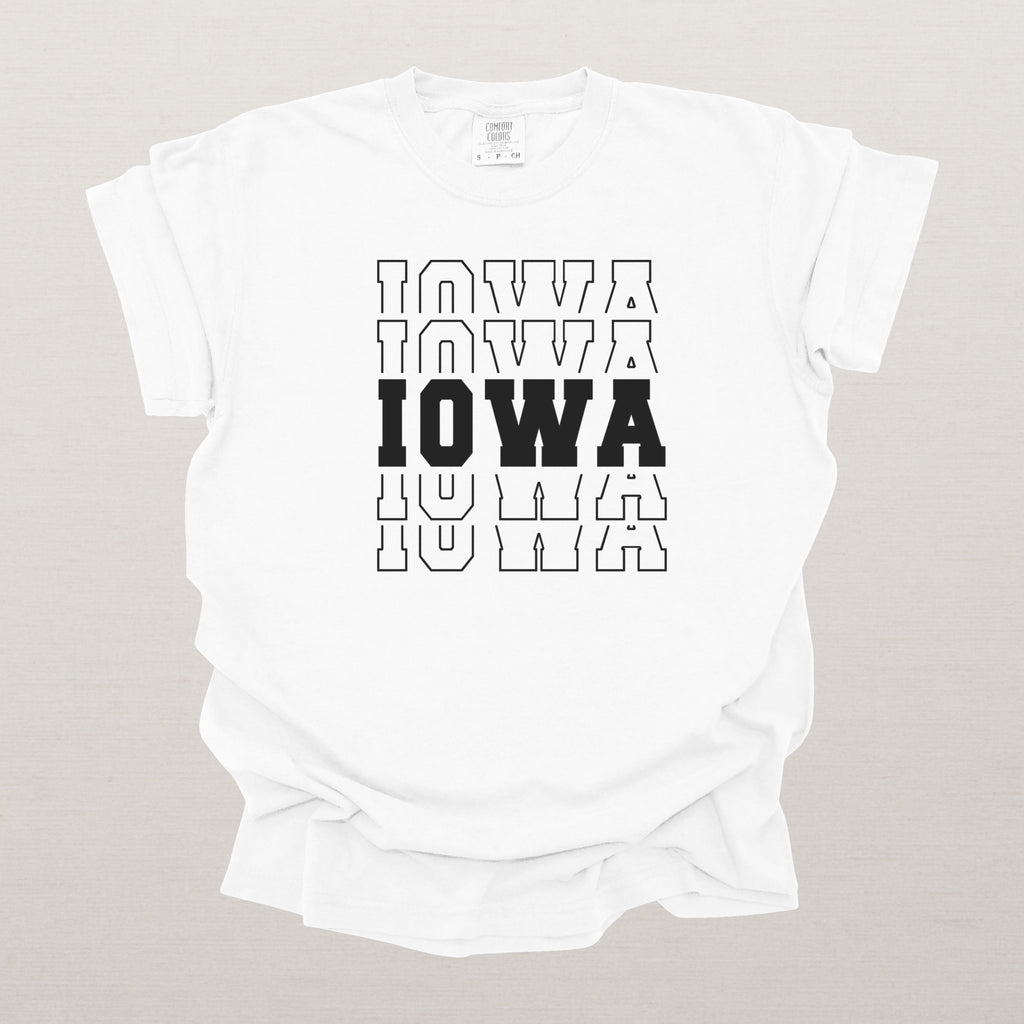 Iowa Varsity Echo State Shirt | Comfort Colors Black Text