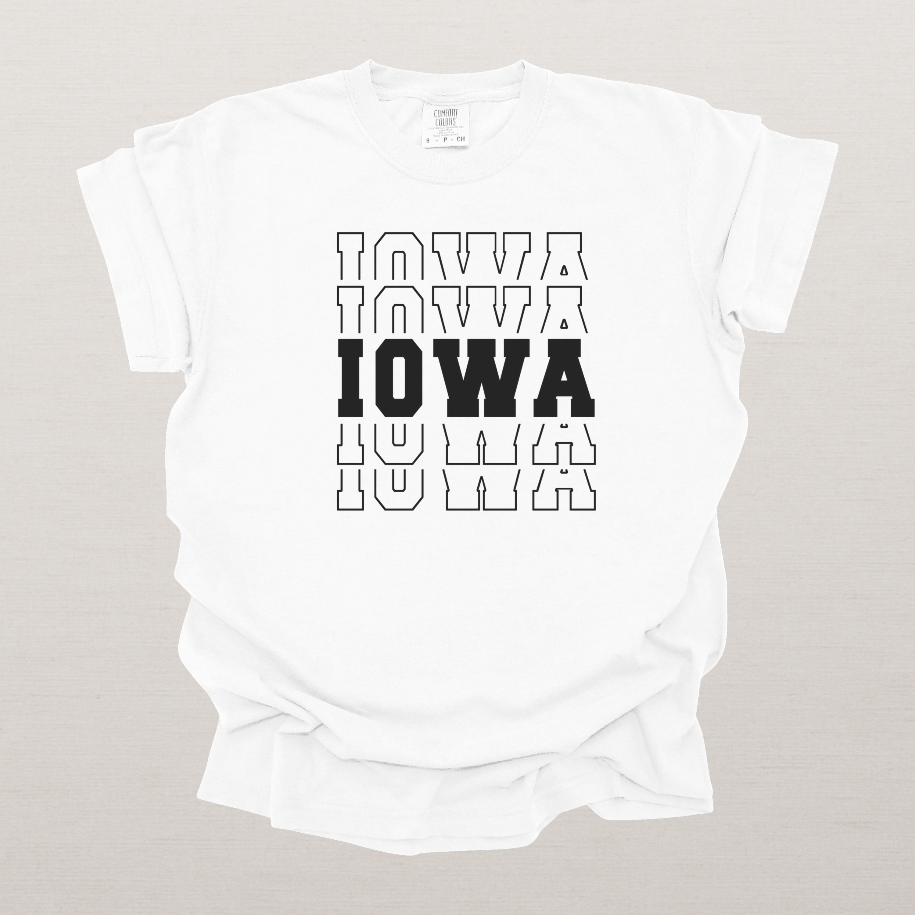 Iowa Varsity Echo State Shirt | Comfort Colors Black Text