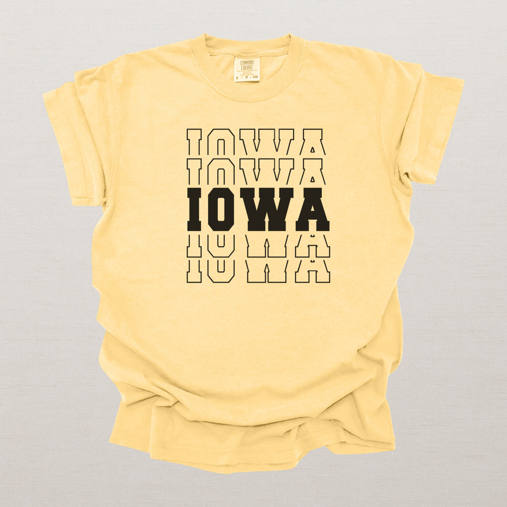 Iowa Varsity Echo State Shirt | Comfort Colors Black Text
