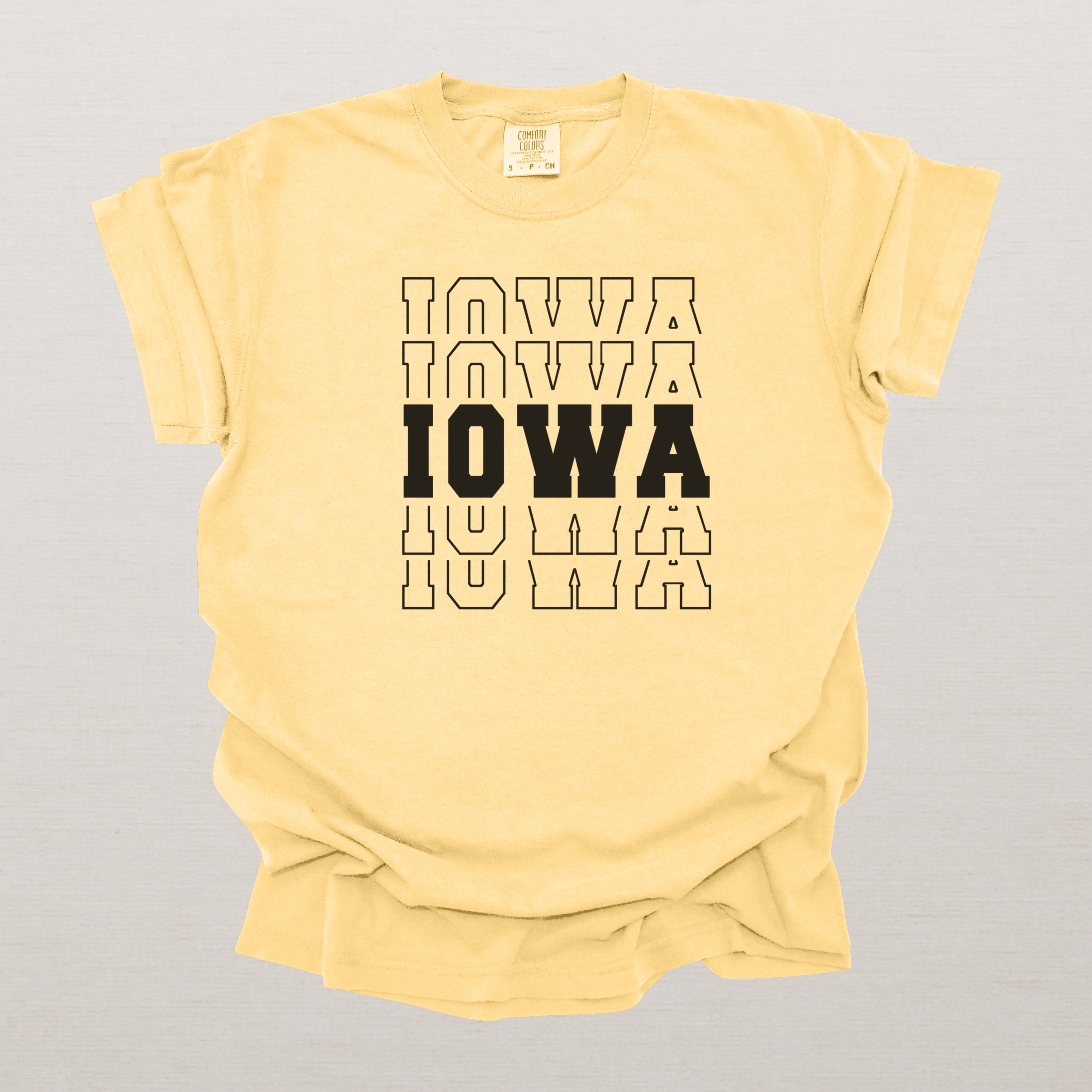 Iowa Varsity Echo State Shirt | Comfort Colors Black Text