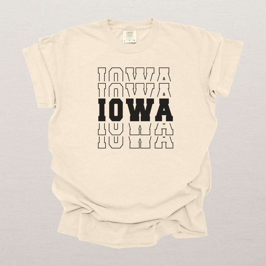 Iowa Varsity Echo State Shirt | Comfort Colors Black Text
