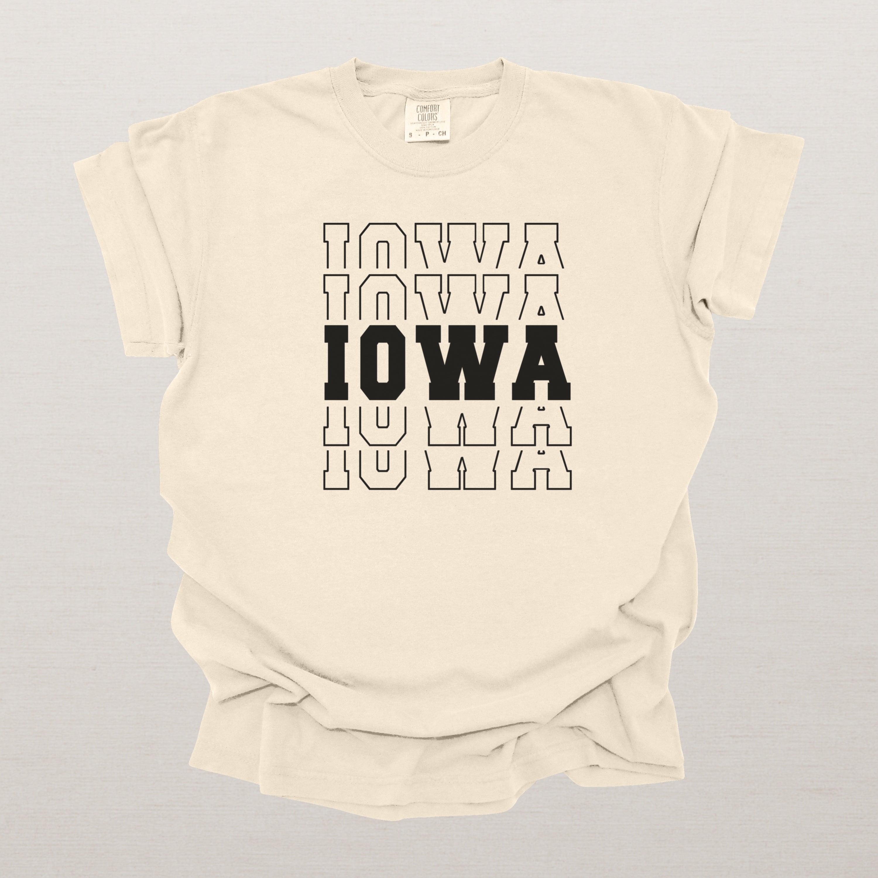 Iowa Varsity Echo State Shirt | Comfort Colors Black Text
