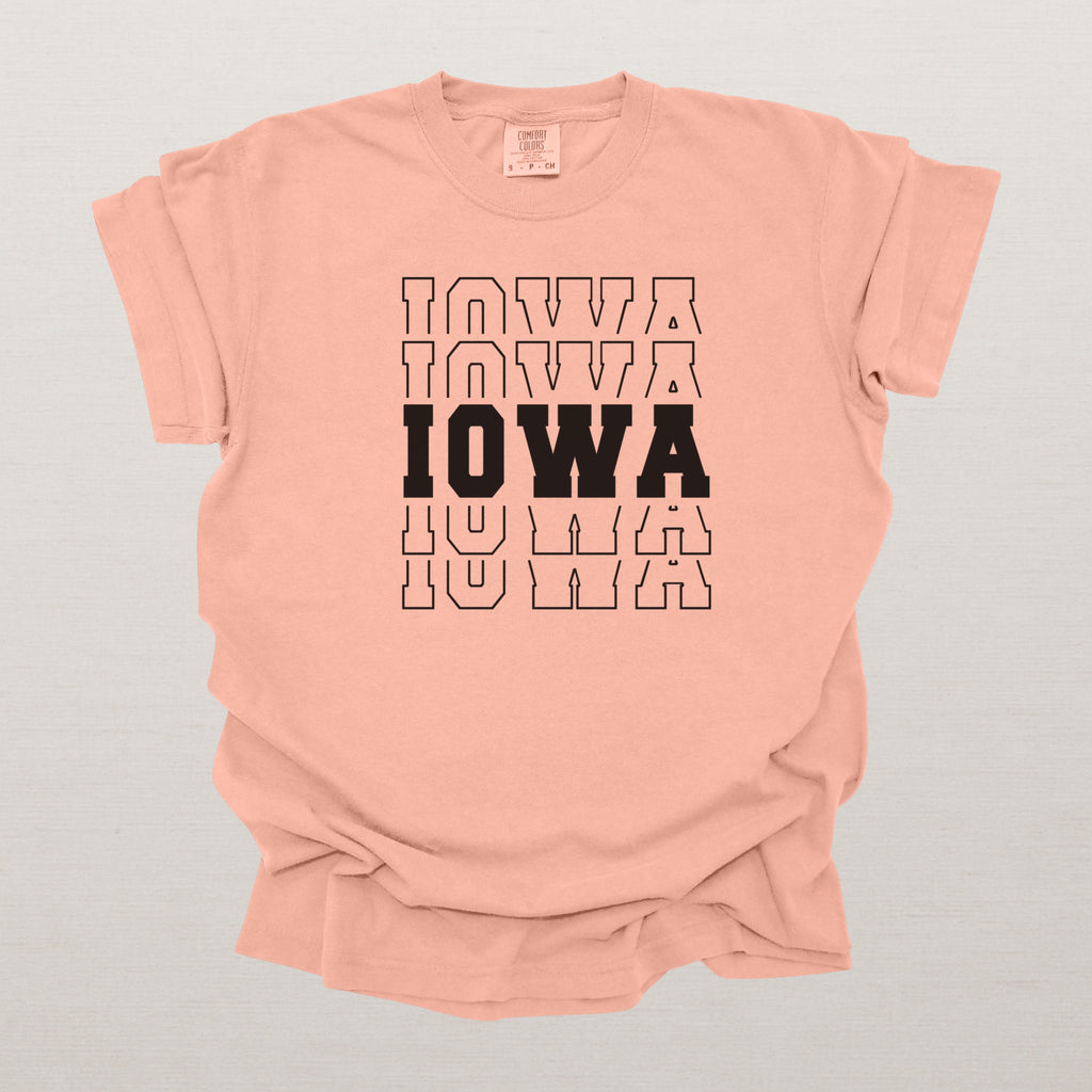 Iowa Varsity Echo State Shirt | Comfort Colors Black Text