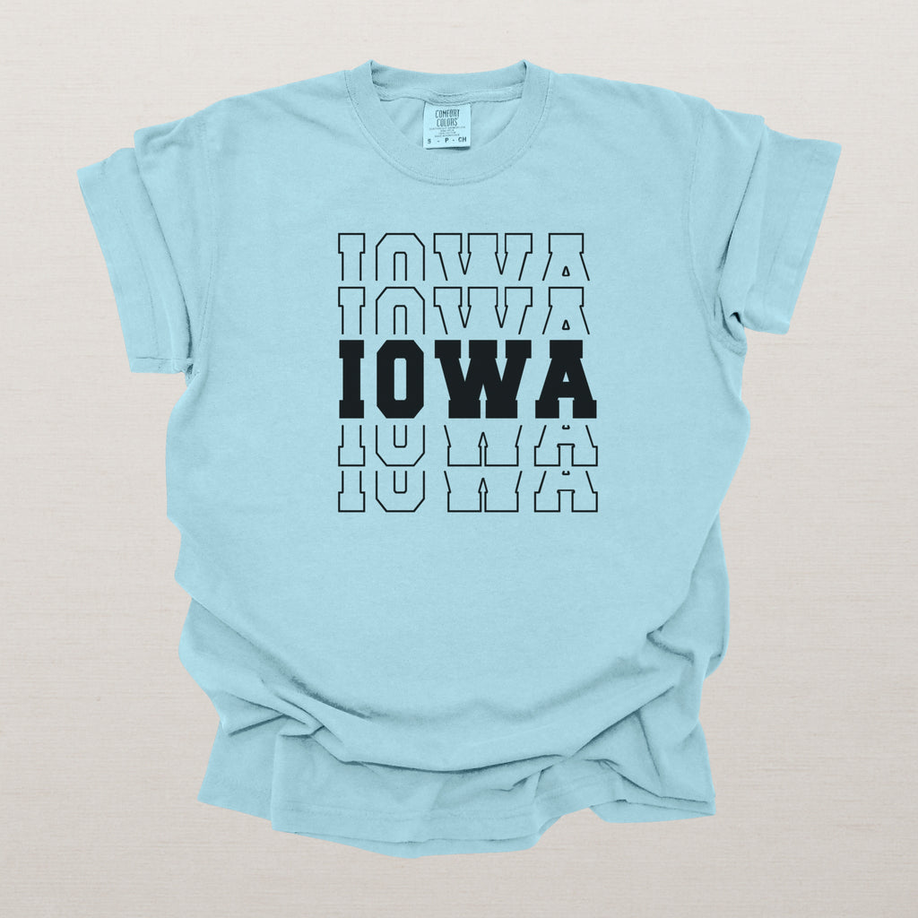 Iowa Varsity Echo State Shirt | Comfort Colors Black Text