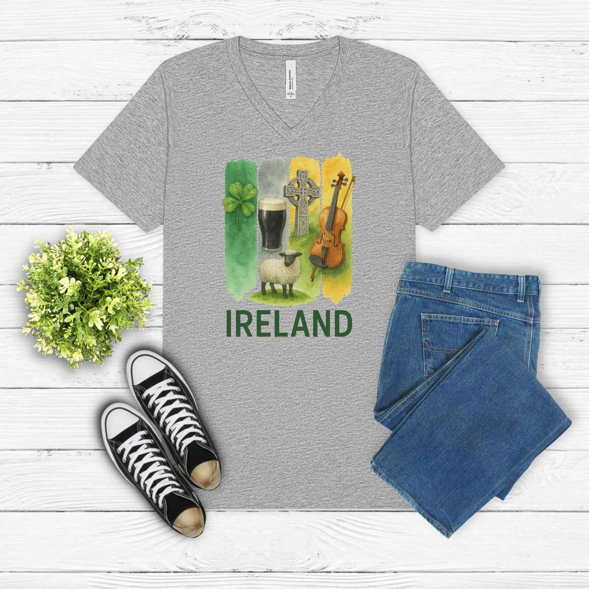 Ireland Brushstroke Watercolor V-Neck Shirt