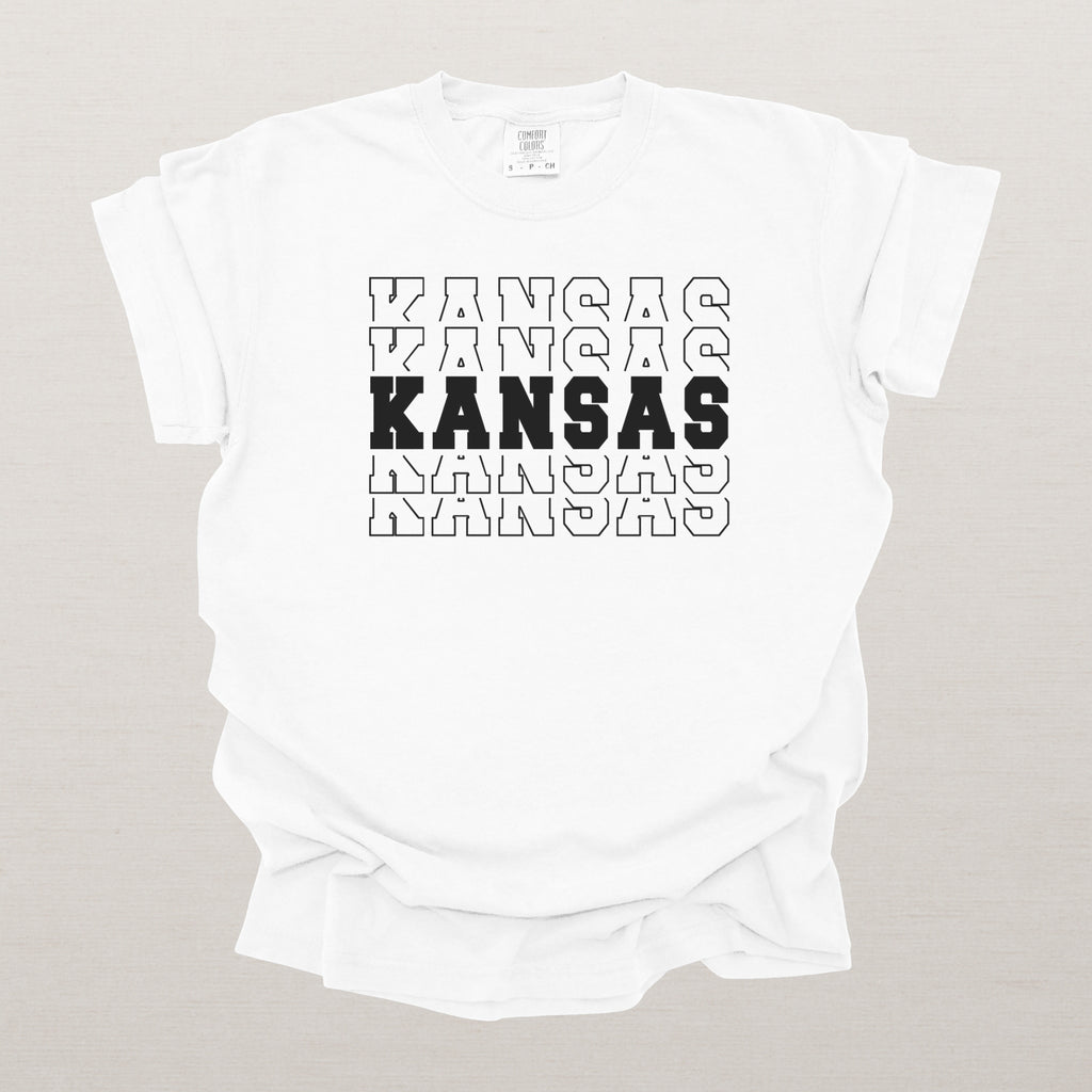 Kansas Varsity Echo State Shirt | Comfort Colors Black Text