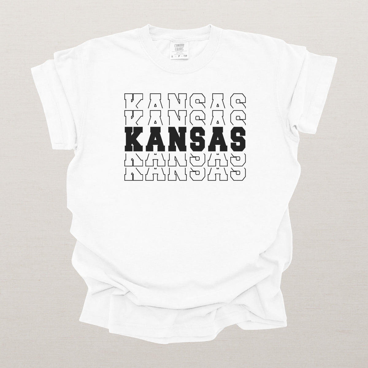 Kansas Varsity Echo State Shirt | Comfort Colors Black Text