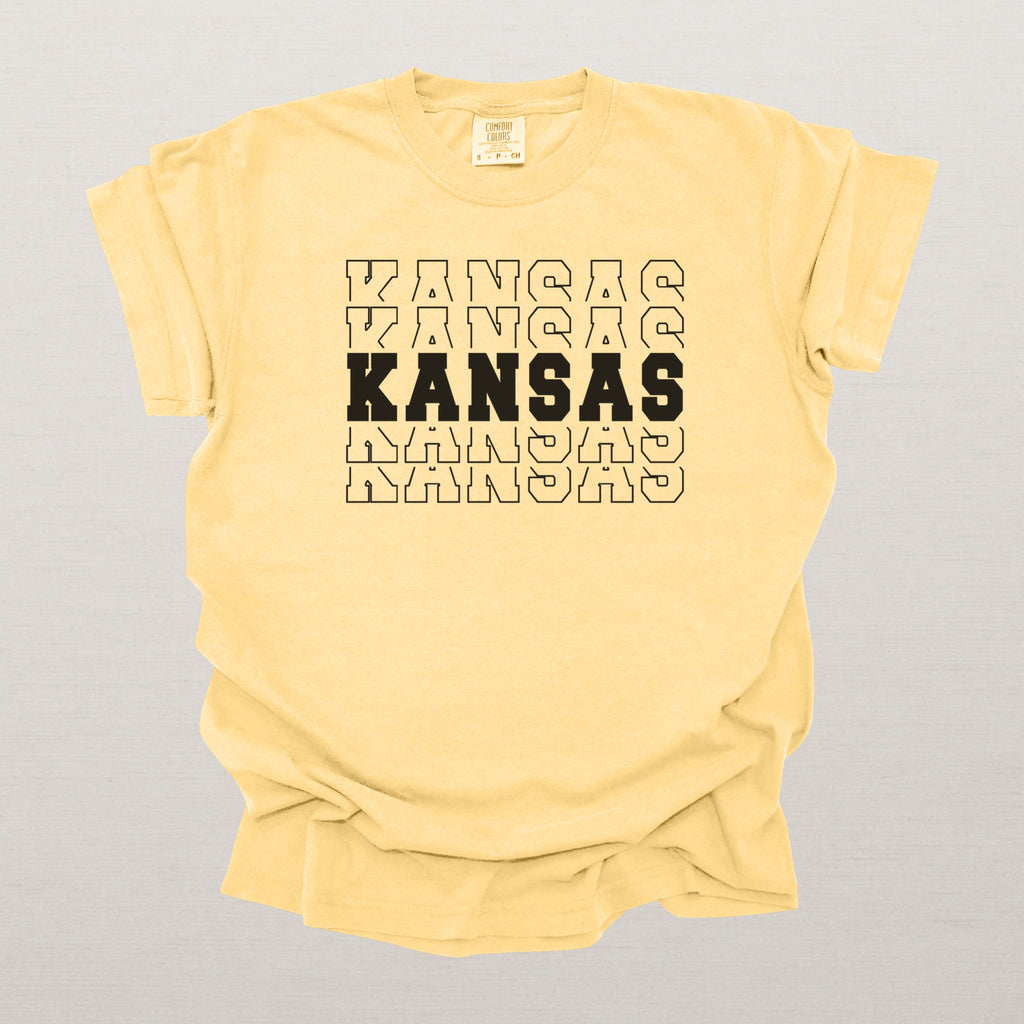 Kansas Varsity Echo State Shirt | Comfort Colors Black Text