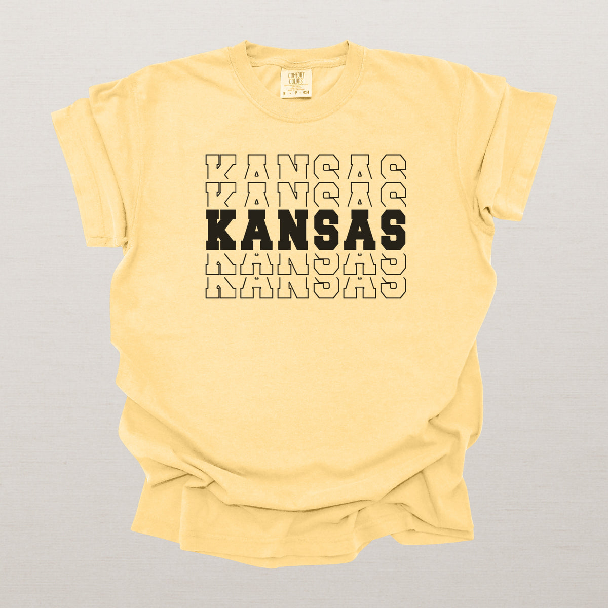 Kansas Varsity Echo State Shirt | Comfort Colors Black Text