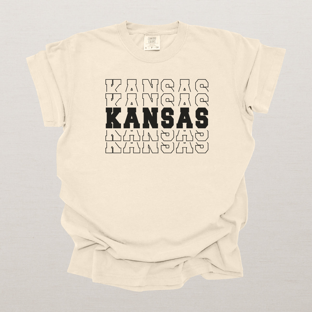 Kansas Varsity Echo State Shirt | Comfort Colors Black Text