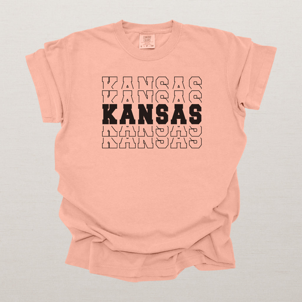 Kansas Varsity Echo State Shirt | Comfort Colors Black Text