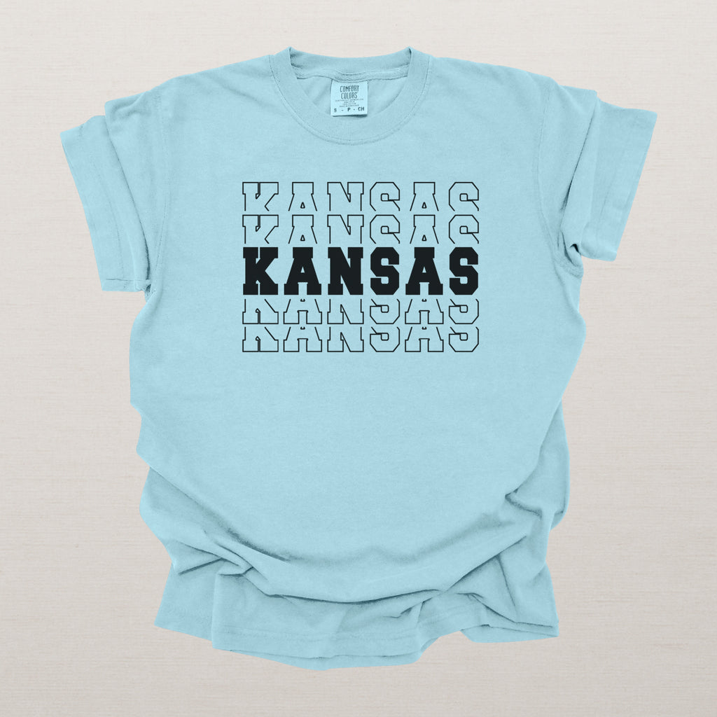 Kansas Varsity Echo State Shirt | Comfort Colors Black Text