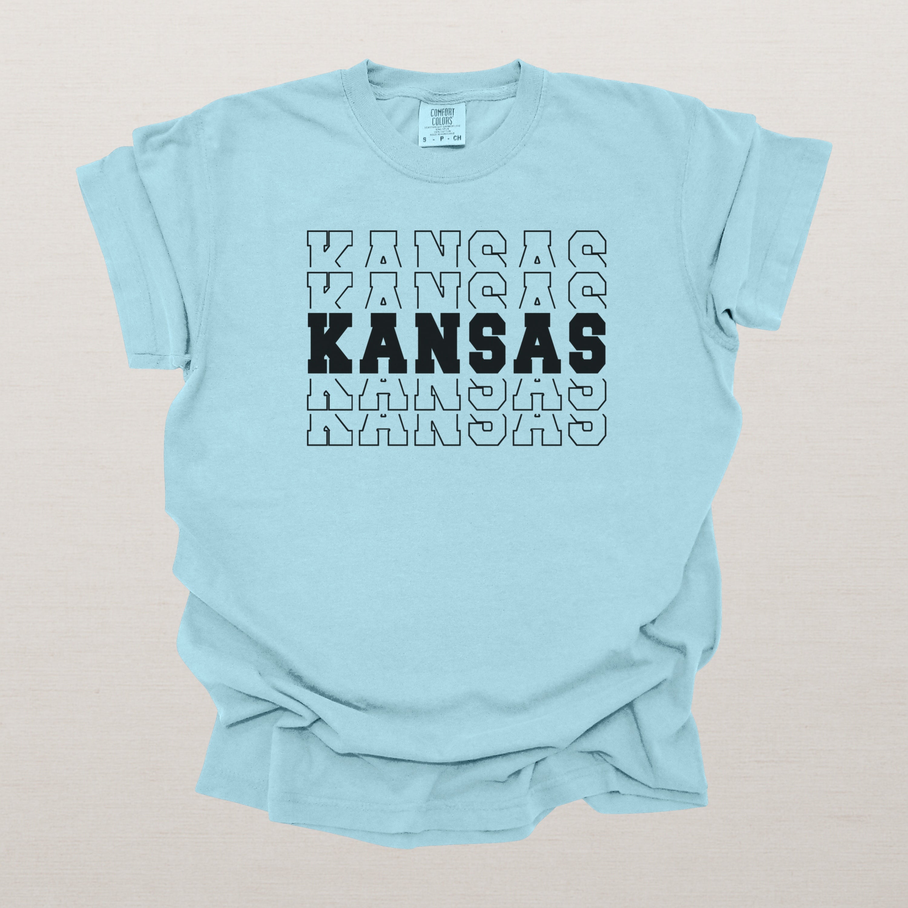 Kansas Varsity Echo State Shirt | Comfort Colors Black Text