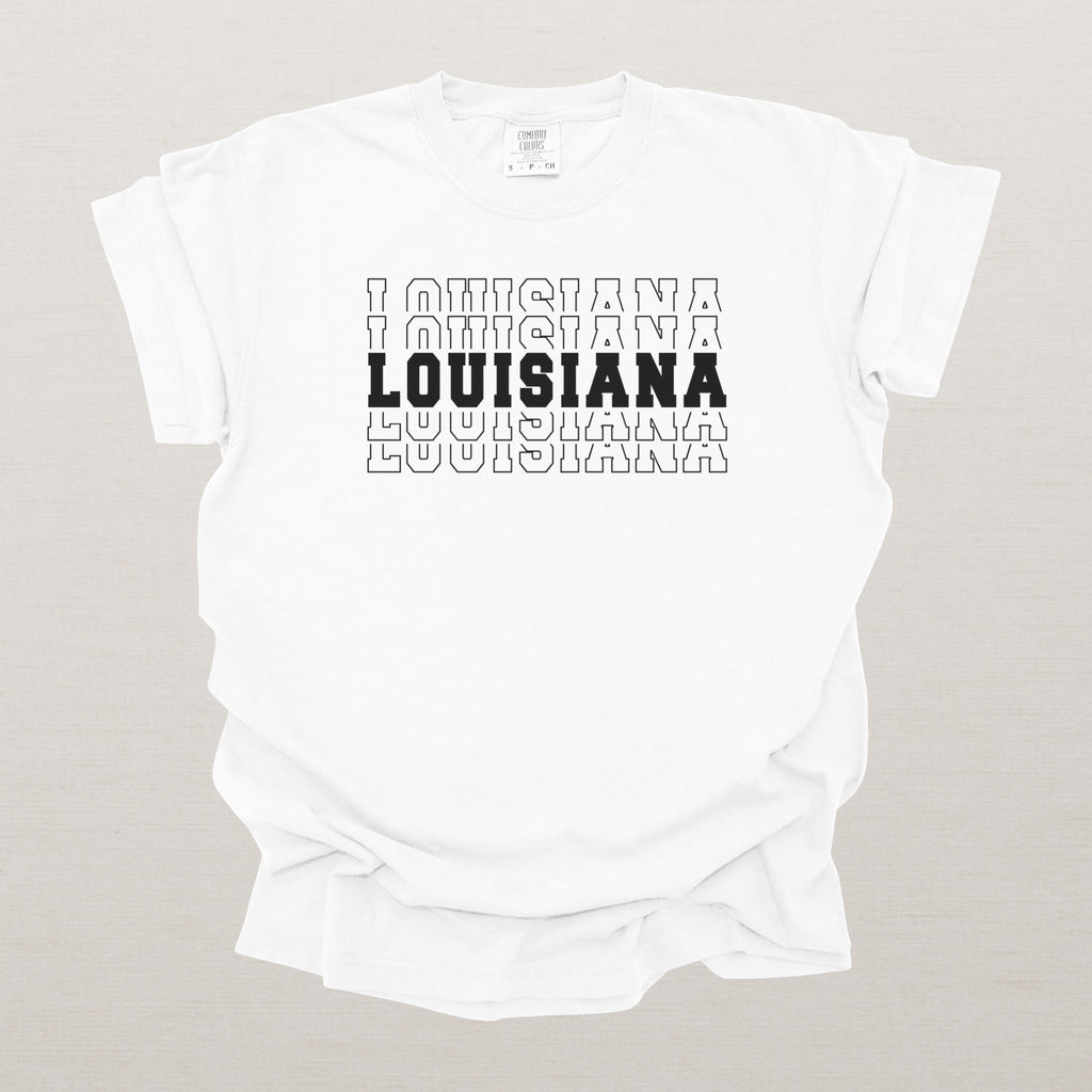 Louisiana Varsity Echo State Shirt | Comfort Colors Black Text