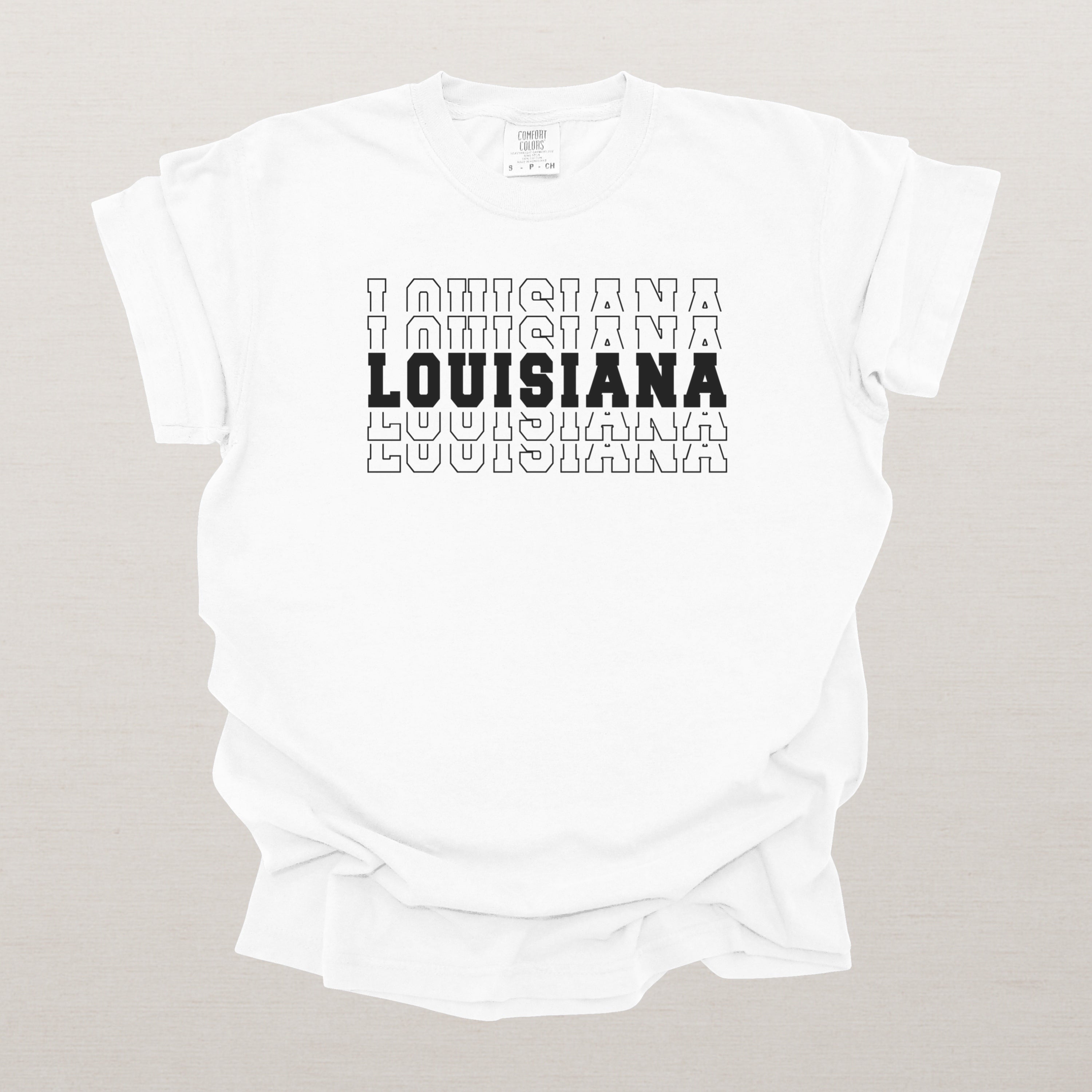 Louisiana Varsity Echo State Shirt | Comfort Colors Black Text