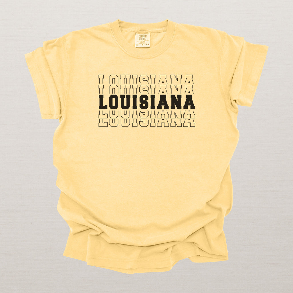 Louisiana Varsity Echo State Shirt | Comfort Colors Black Text