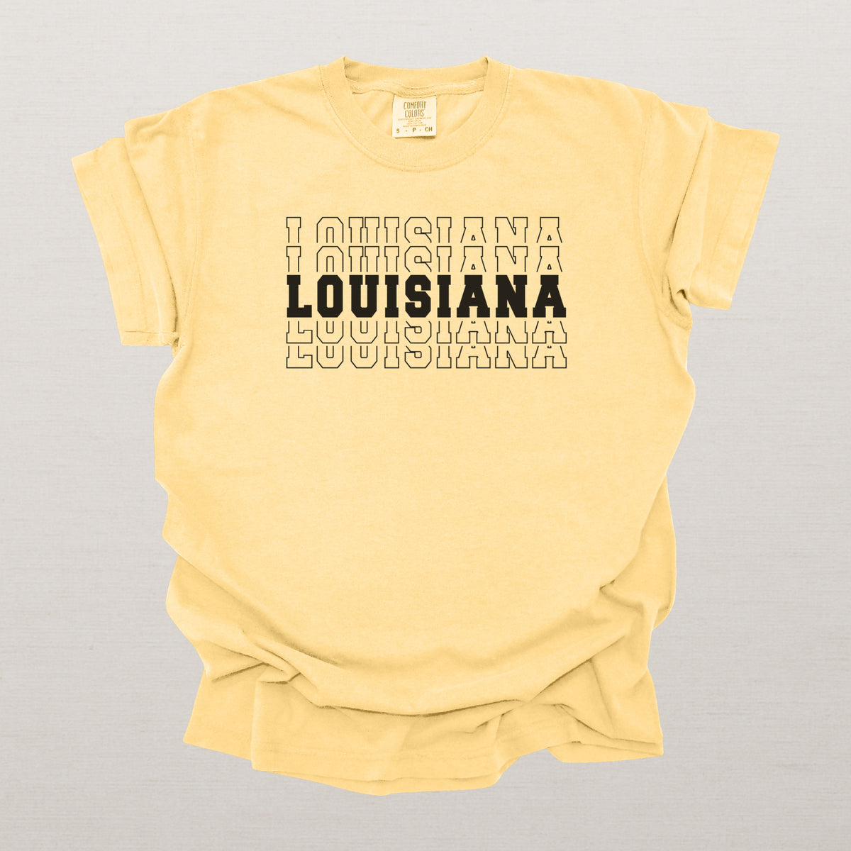Louisiana Varsity Echo State Shirt | Comfort Colors Black Text
