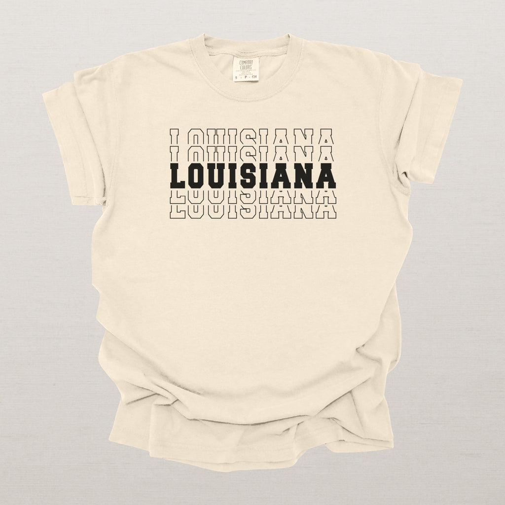 Louisiana Varsity Echo State Shirt | Comfort Colors Black Text