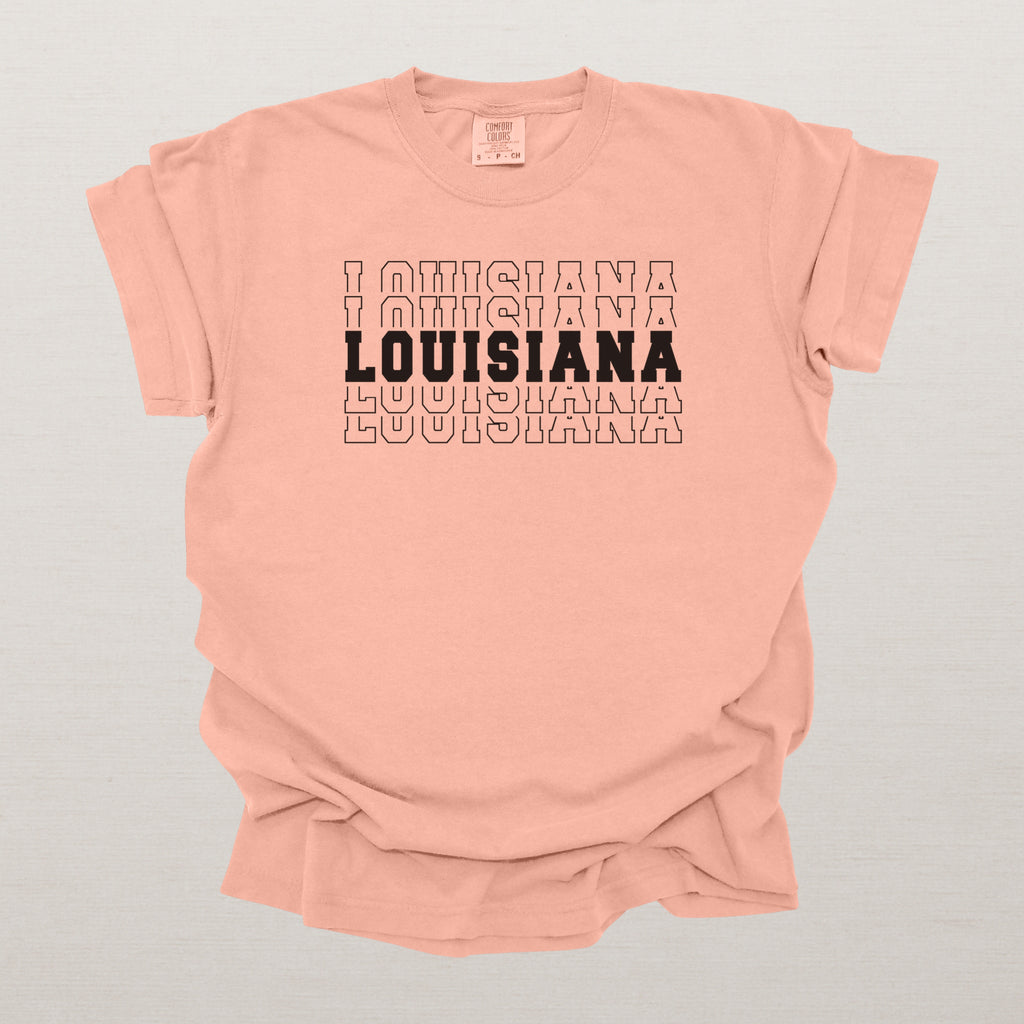 Louisiana Varsity Echo State Shirt | Comfort Colors Black Text