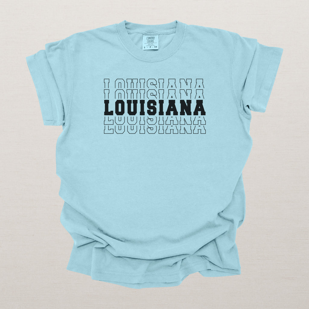 Louisiana Varsity Echo State Shirt | Comfort Colors Black Text