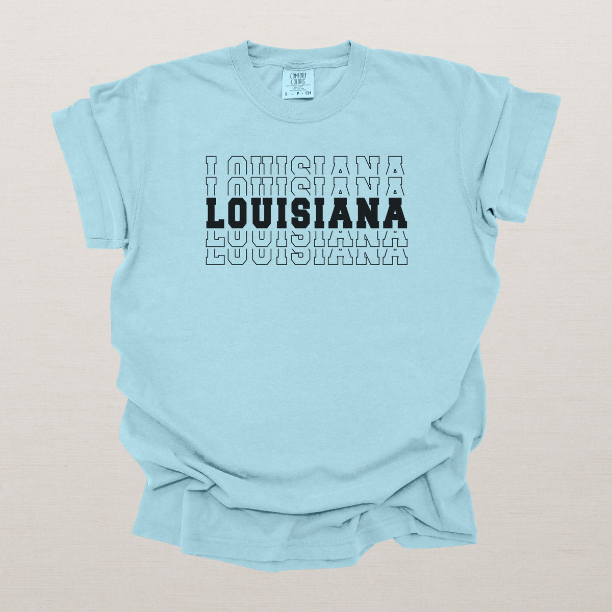 Louisiana Varsity Echo State Shirt | Comfort Colors Black Text