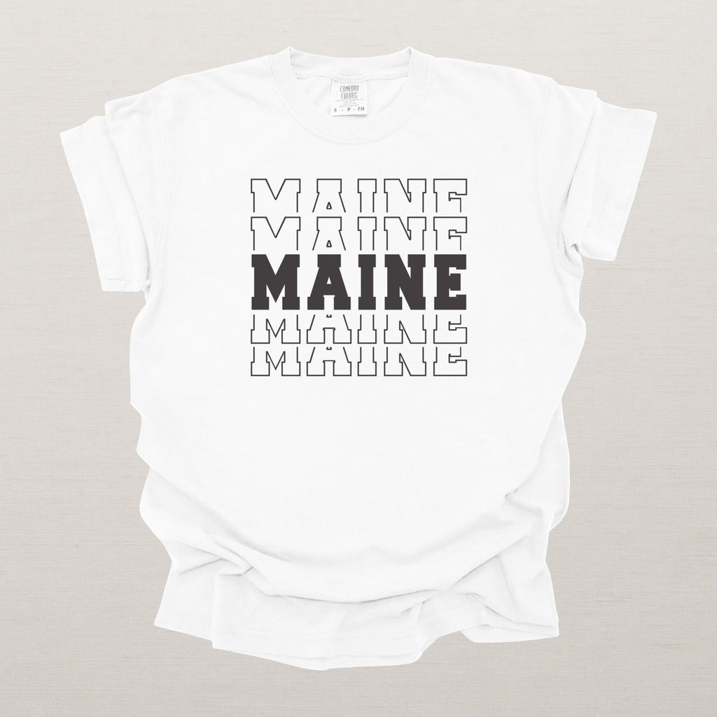 Maine Varsity Echo State Shirt | Comfort Colors Black Text