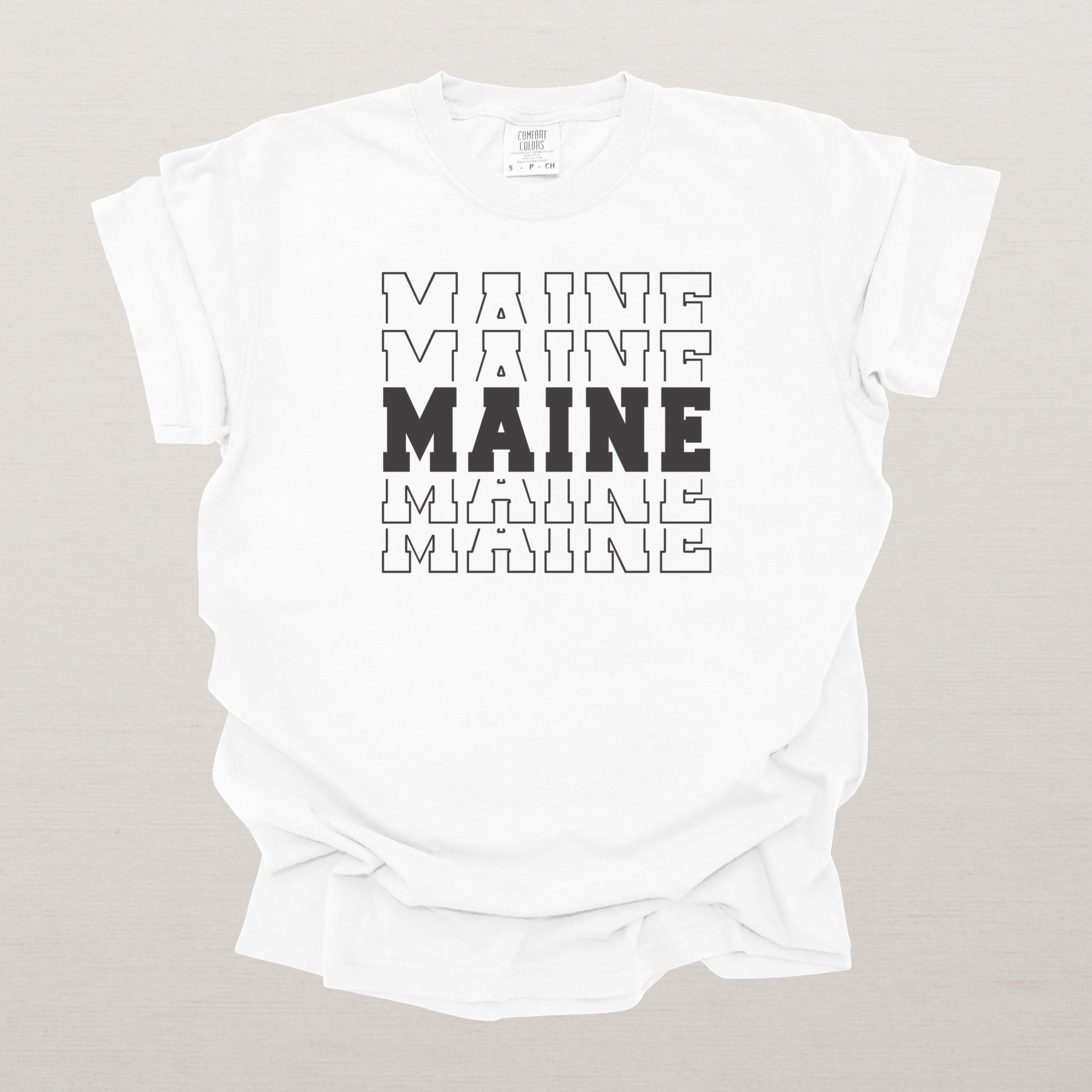 Maine Varsity Echo State Shirt | Comfort Colors Black Text