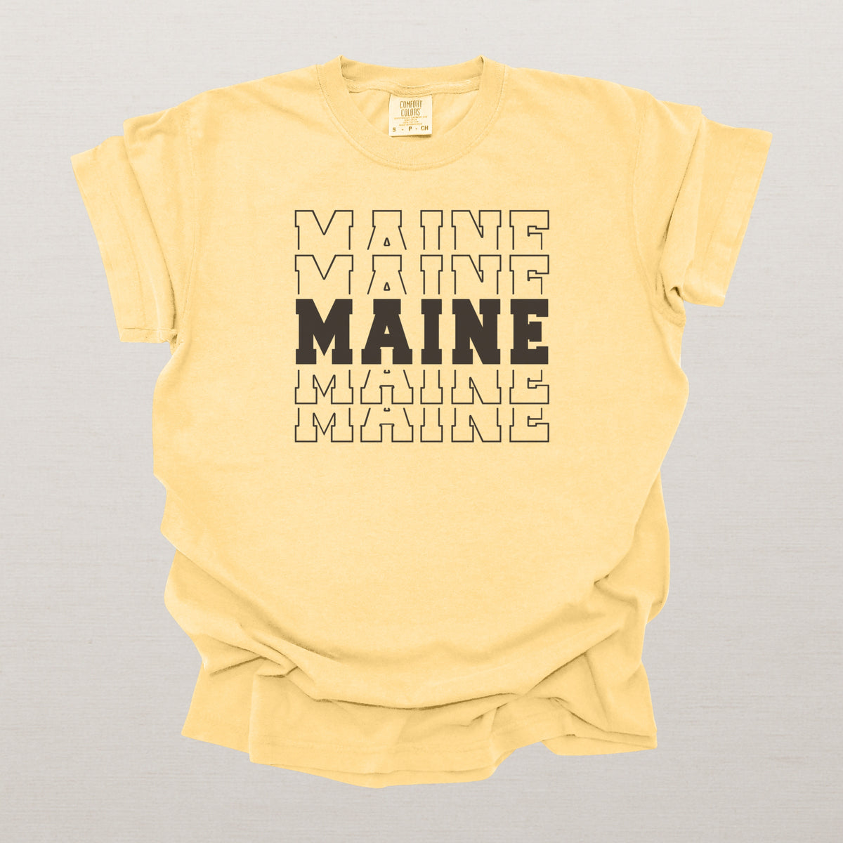 Maine Varsity Echo State Shirt | Comfort Colors Black Text