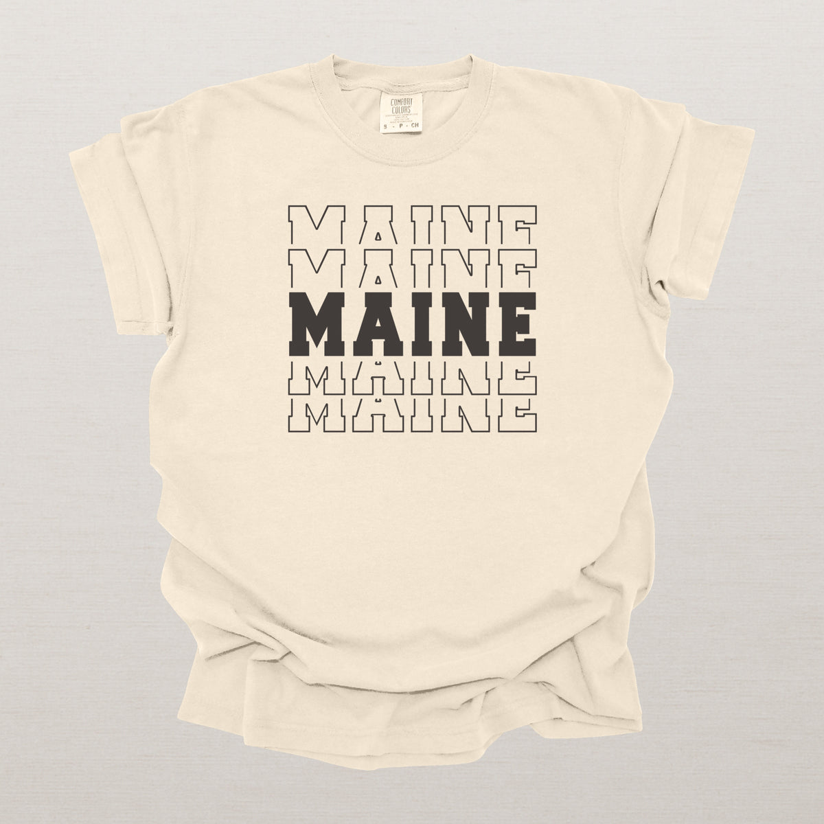 Maine Varsity Echo State Shirt | Comfort Colors Black Text