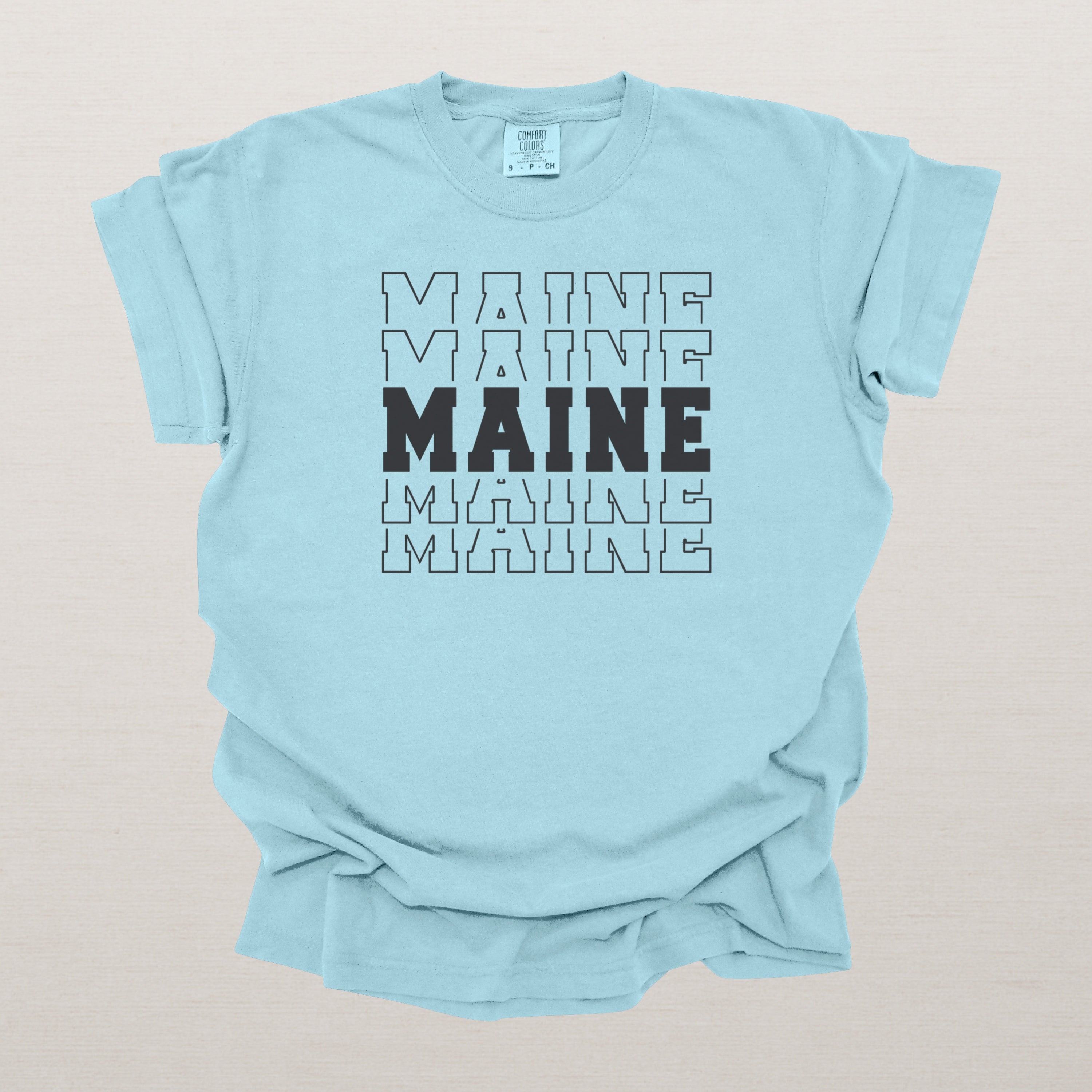 Maine Varsity Echo State Shirt | Comfort Colors Black Text